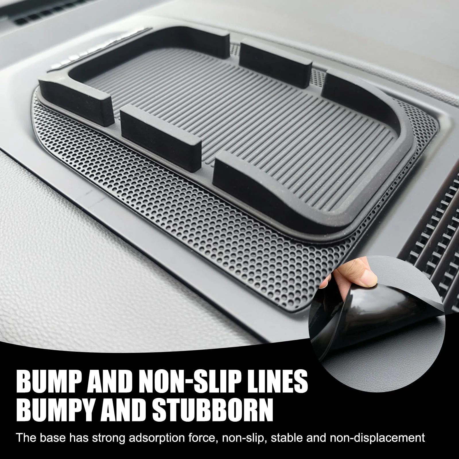 Pack-1 Car Dashboard Anti-Slip Mat, Multifunction Car Dashboard Cell Phone Holder, Double-Groove with Number Plate Auto Pad Mat, Universal for Most Cars (Black) - Image 5