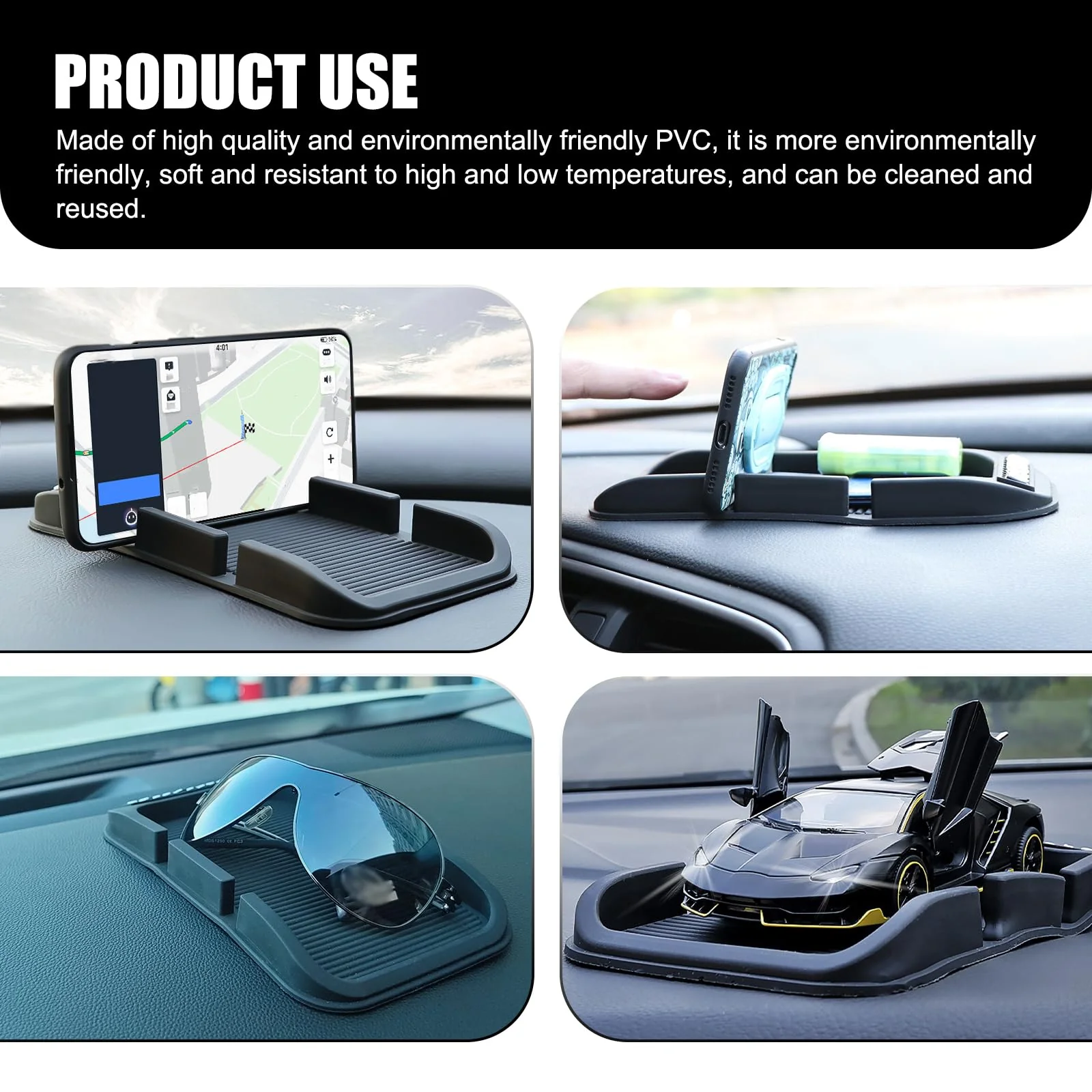 Pack-1 Car Dashboard Anti-Slip Mat, Multifunction Car Dashboard Cell Phone Holder, Double-Groove with Number Plate Auto Pad Mat, Universal for Most Cars (Black) - Image 7