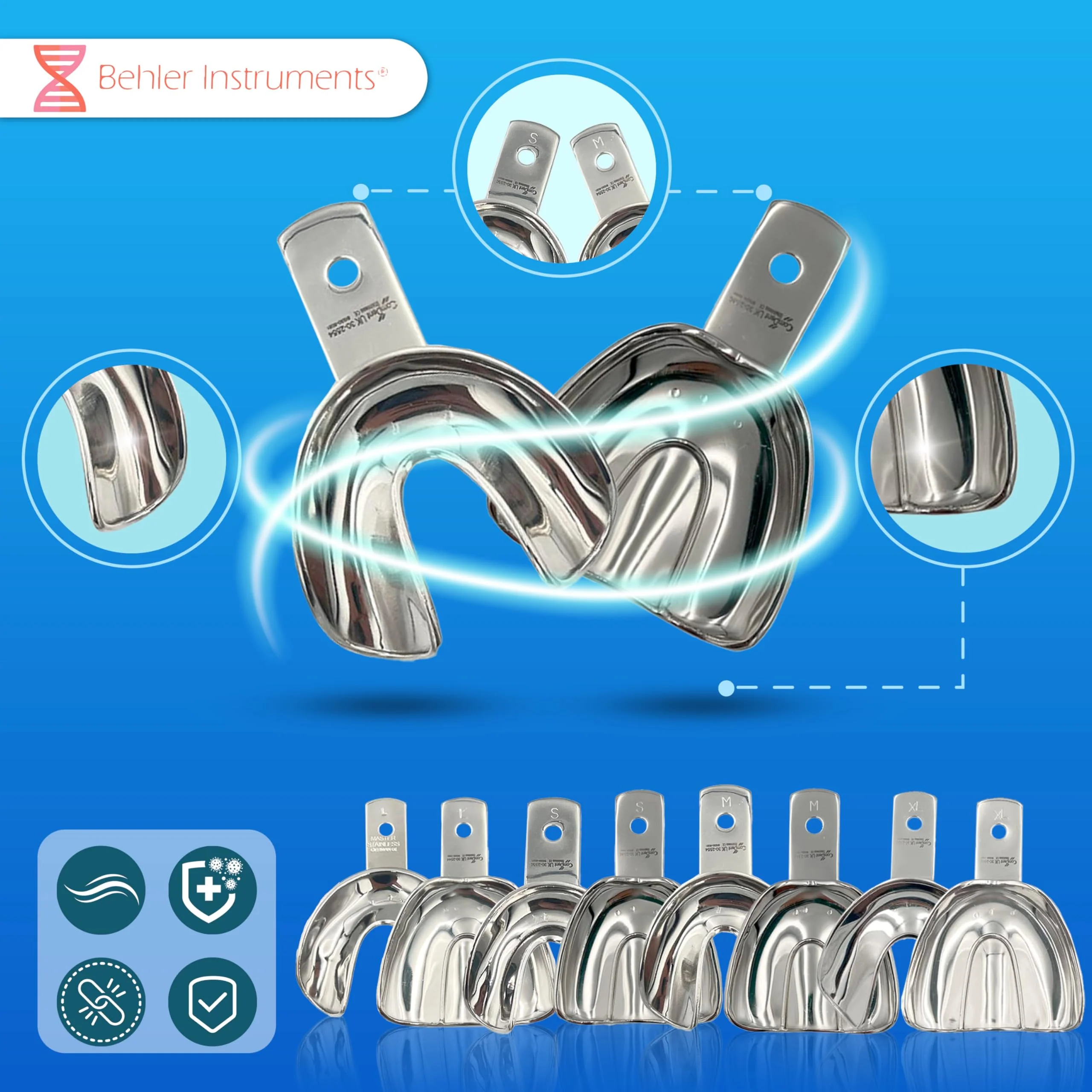 PACK Non Perforated Individual Impression Spoons for Toothless People, Upper and Lower - High Strength Stainless Steel - Essential Instrument for Dentists 8 - Image 3
