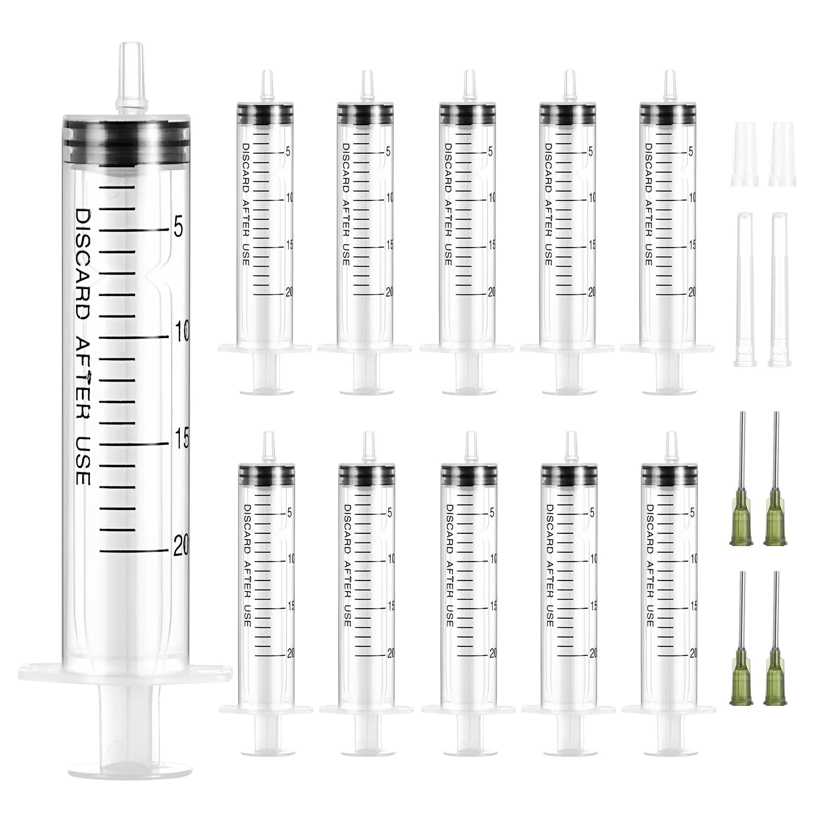 Pack of 10 20 ml Colostrum Syringe, Plastic Syringe with Blunt Needle, Reusable Syringes with Cap for Measuring Liquids, Scientific Laboratories, Pet Feeding, Industry