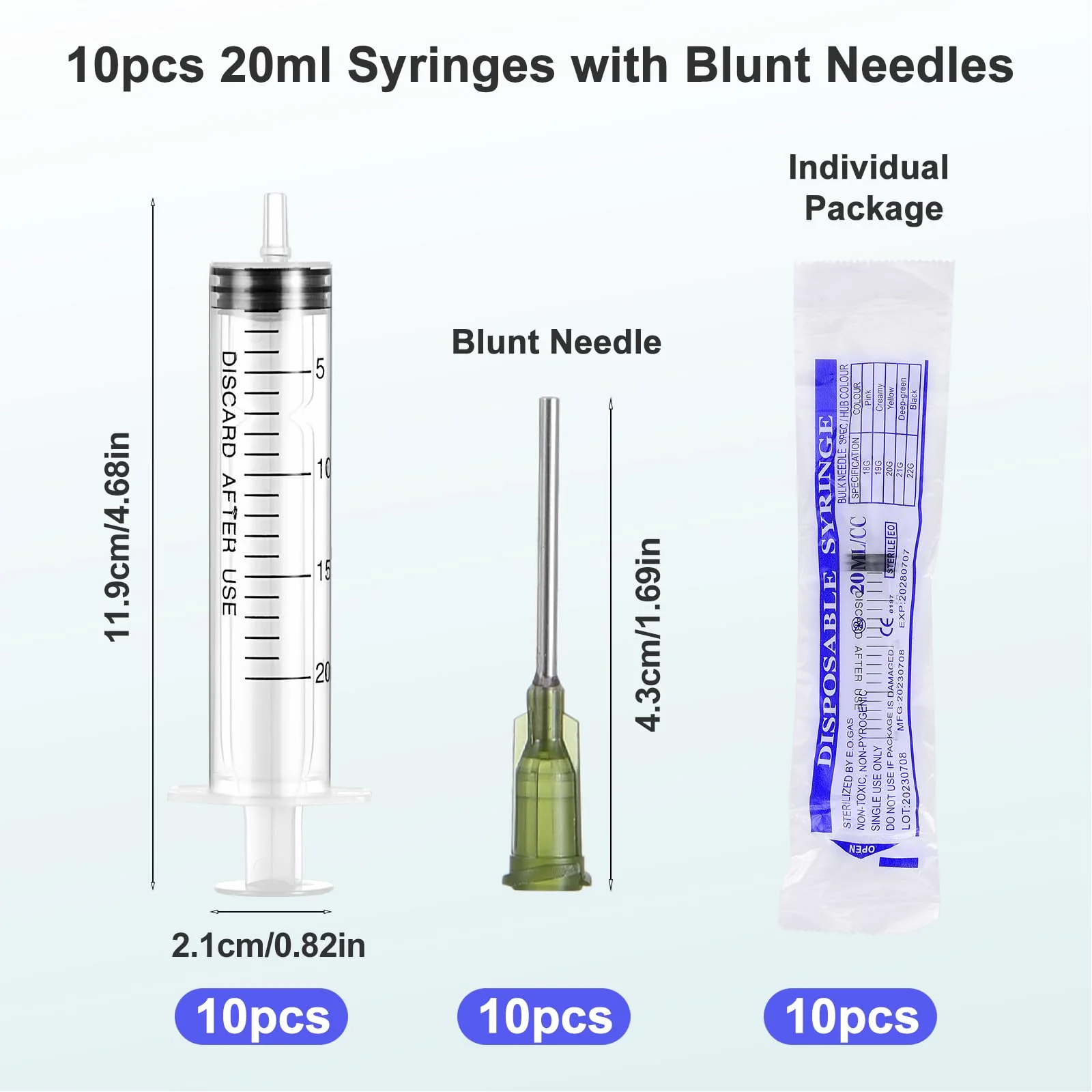 Pack of 10 20 ml Colostrum Syringe, Plastic Syringe with Blunt Needle, Reusable Syringes with Cap for Measuring Liquids, Scientific Laboratories, Pet Feeding, Industry - Image 2