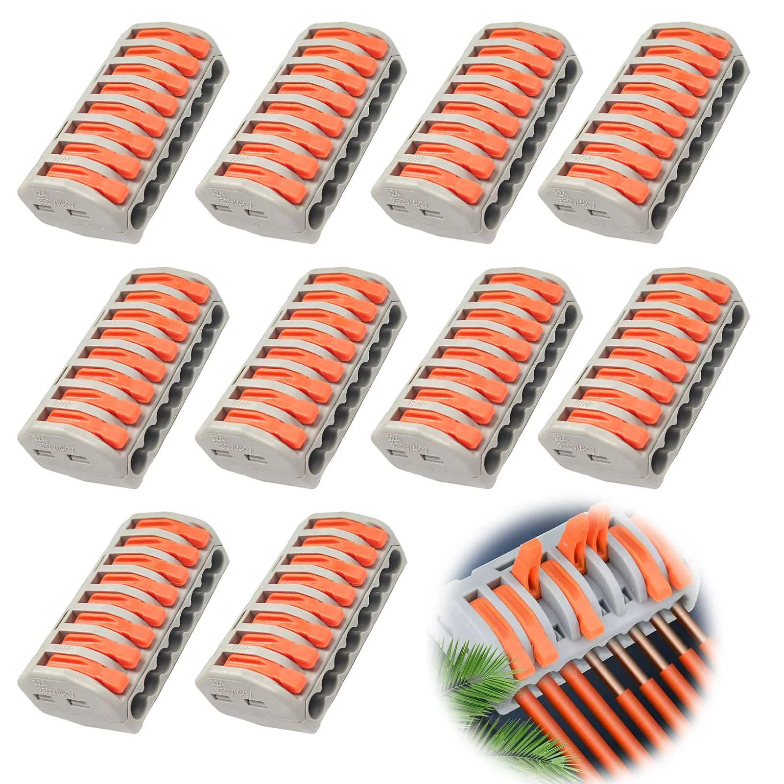 Pack of 10 Cable Connectors with Lever, 8-Pin Lustre Terminals, 250V/32A Connection Terminals, Electrical Cable Clamps for Safe Power Connections - Image 2