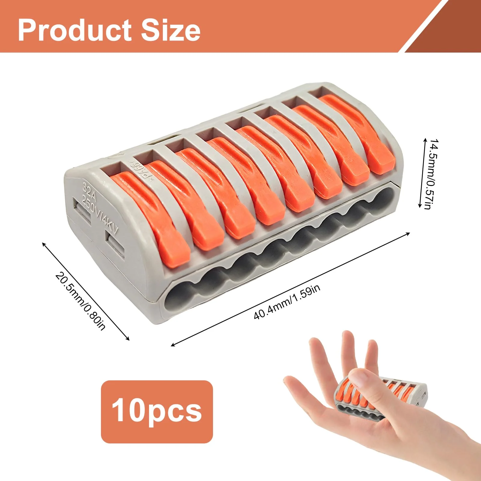 Pack of 10 Cable Connectors with Lever, 8-Pin Lustre Terminals, 250V/32A Connection Terminals, Electrical Cable Clamps for Safe Power Connections - Image 3