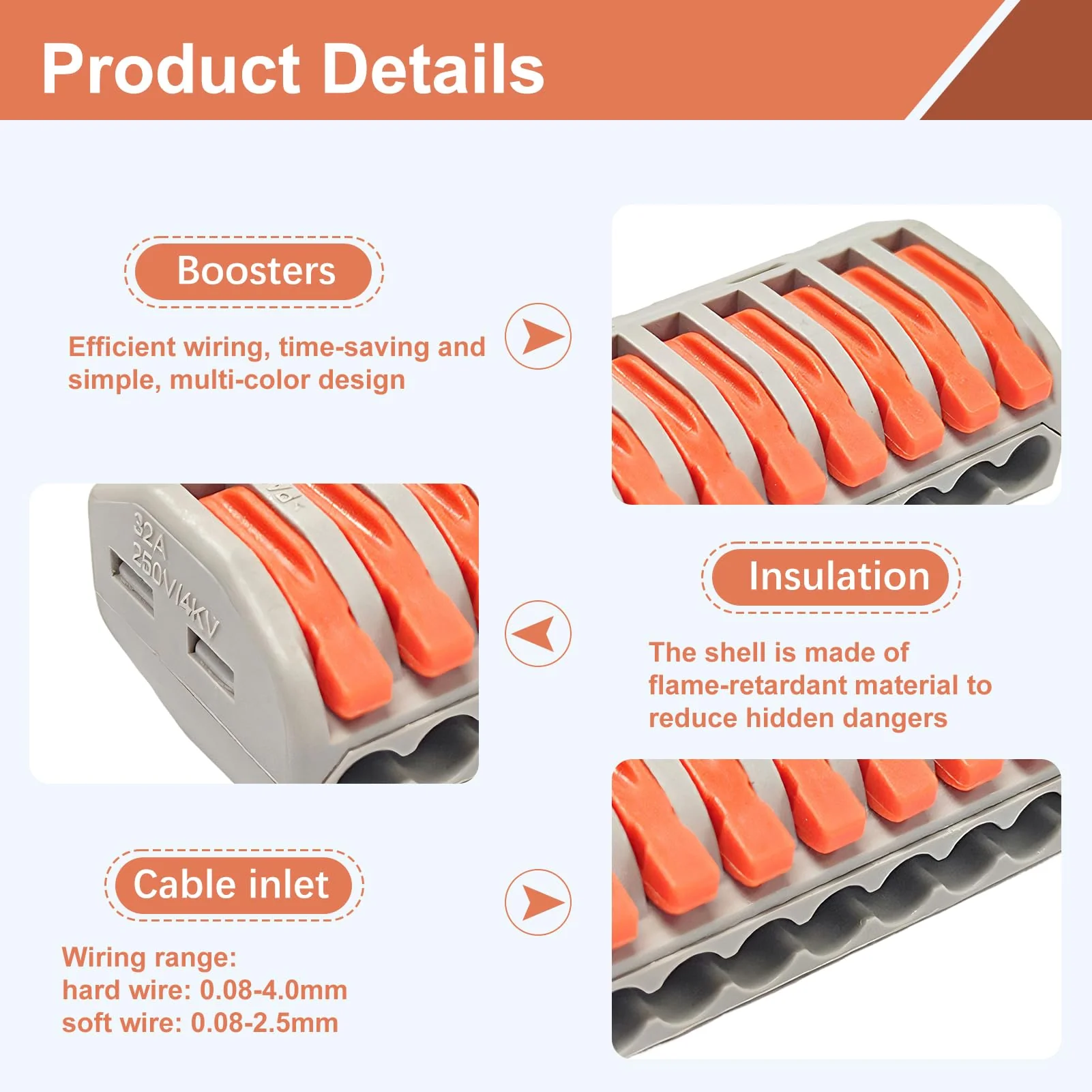 Pack of 10 Cable Connectors with Lever, 8-Pin Lustre Terminals, 250V/32A Connection Terminals, Electrical Cable Clamps for Safe Power Connections - Image 4