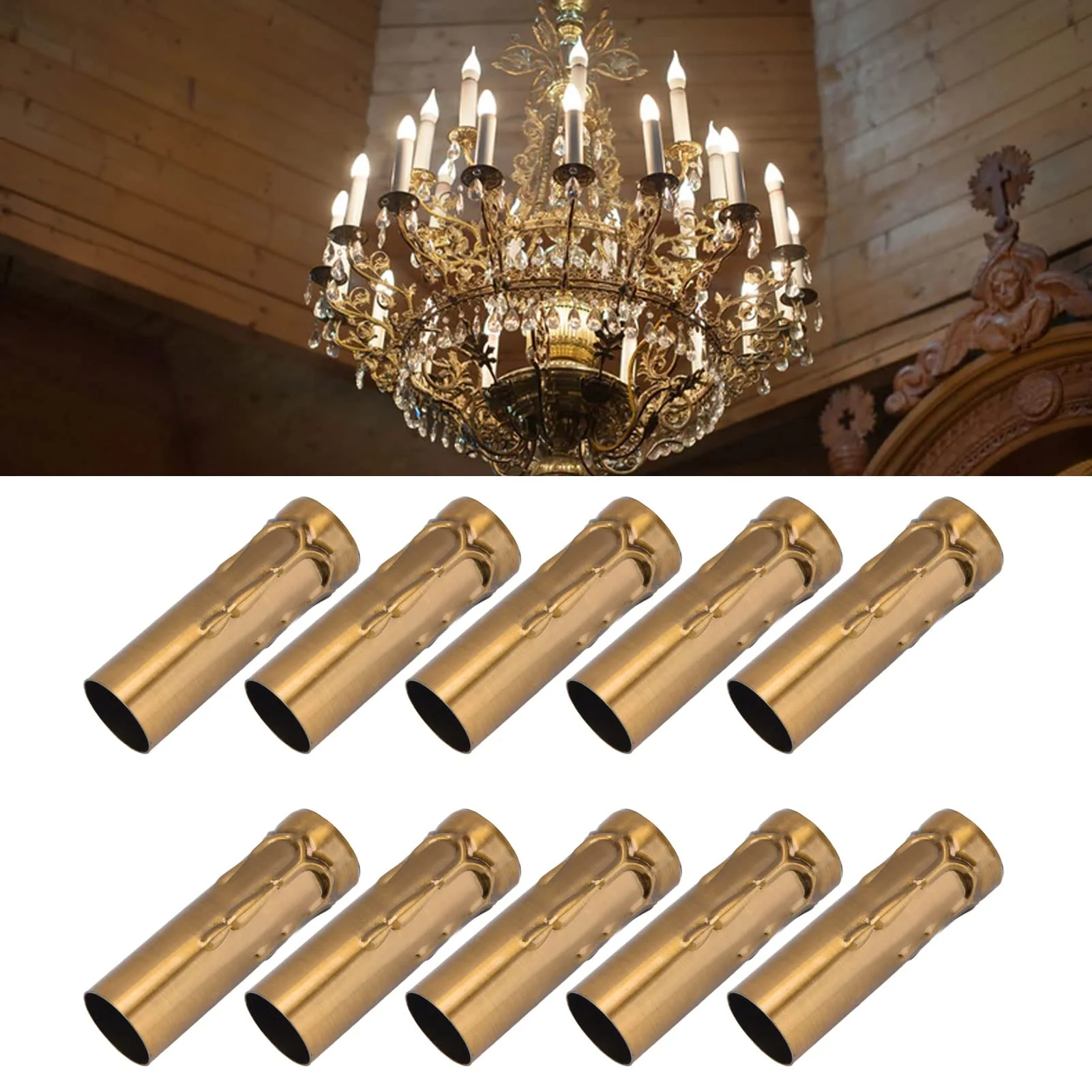 Pack of 10 E14 Candle Holders Tubes Candle Holder Sleeve Lighting Accessories 25 x 80 mm (Gold Bronze) - Image 3