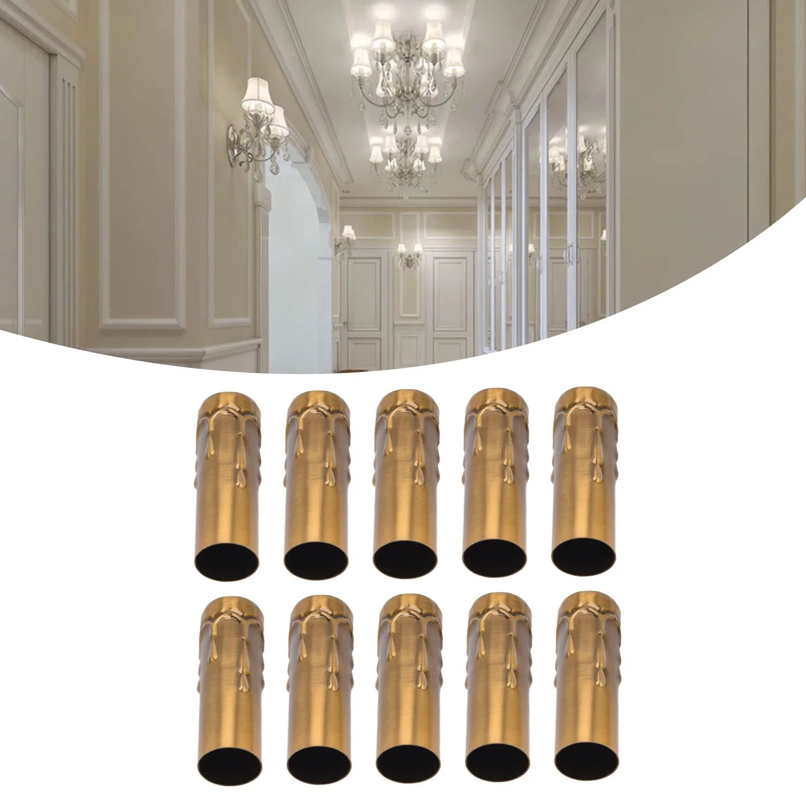 Pack of 10 E14 Candle Holders Tubes Candle Holder Sleeve Lighting Accessories 25 x 80 mm (Gold Bronze) - Image 4