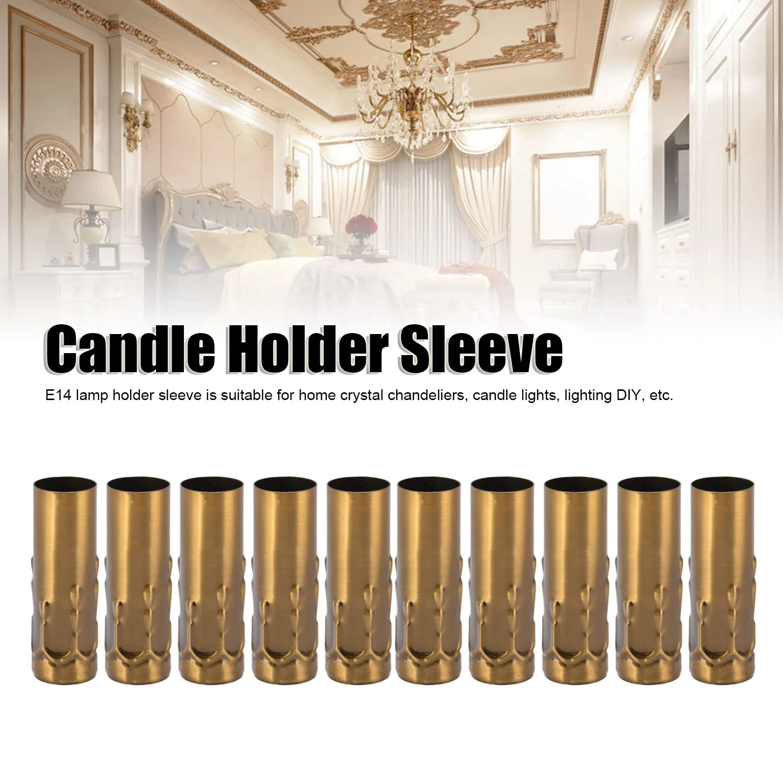 Pack of 10 E14 Candle Holders Tubes Candle Holder Sleeve Lighting Accessories 25 x 80 mm (Gold Bronze) - Image 6