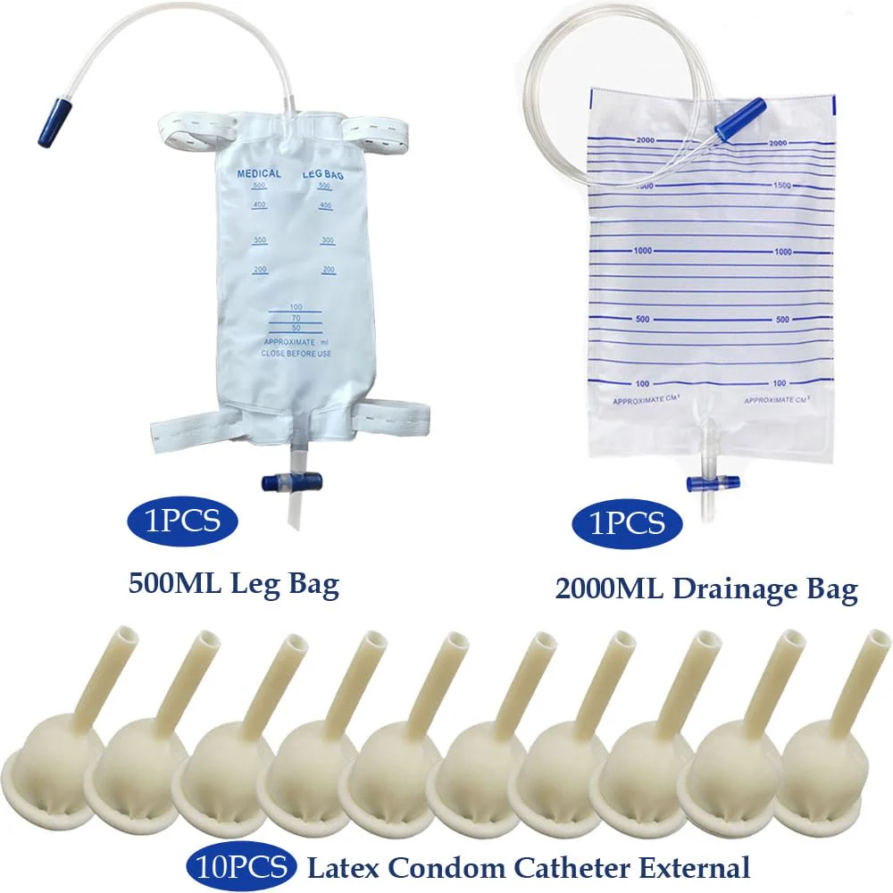 Pack of 10 External Condom Catheter + 2000 ml Urine Bag + 500 ml Leg Bag Urine Drainage Bag (35 mm/1.38 Inch) 500+2000ML-35MM - Image 2