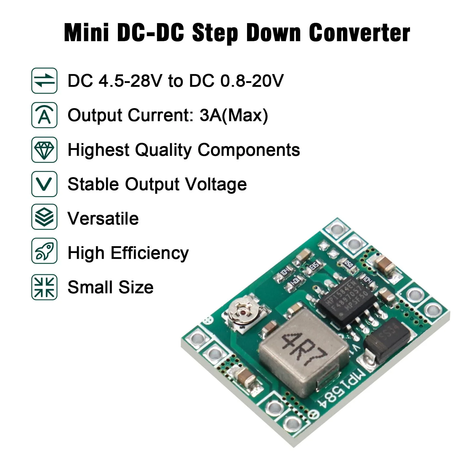 Pack of 10 Mini Step Down Converter Module, QIQIAZI DC-DC Buck Converter MP1584EN 4.5-28V to 0.8-20V DC-DC Converter Module, 24V to 12V 9V 5V 3V Step Down Adjustable Converter - Image 4