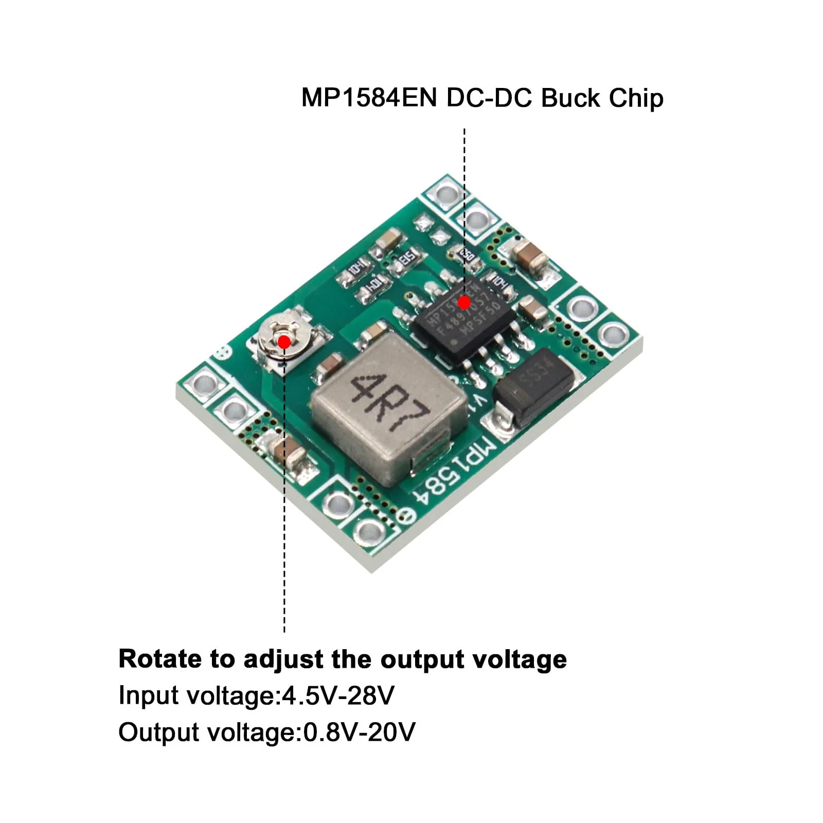Pack of 10 Mini Step Down Converter Module, QIQIAZI DC-DC Buck Converter MP1584EN 4.5-28V to 0.8-20V DC-DC Converter Module, 24V to 12V 9V 5V 3V Step Down Adjustable Converter - Image 6