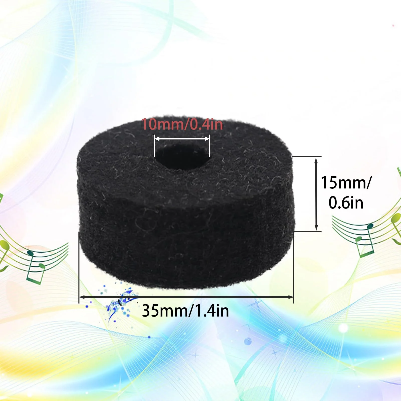 Pack of 10 Round Soft Black Cymbal Stand Felt Washer, Drum Felts Replacement, Enhance Your Drum Kit Sound and Protect Your Cymbals - Image 2