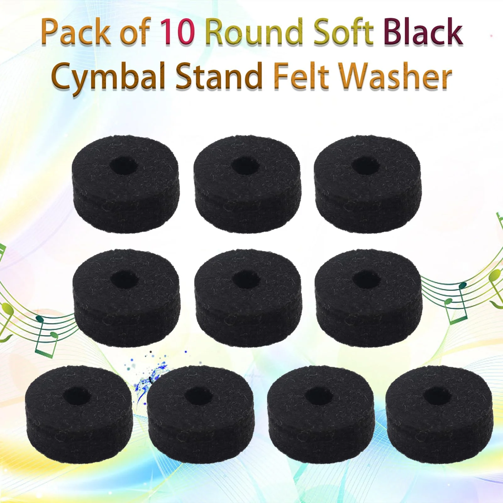 Pack of 10 Round Soft Black Cymbal Stand Felt Washer, Drum Felts Replacement, Enhance Your Drum Kit Sound and Protect Your Cymbals - Image 3