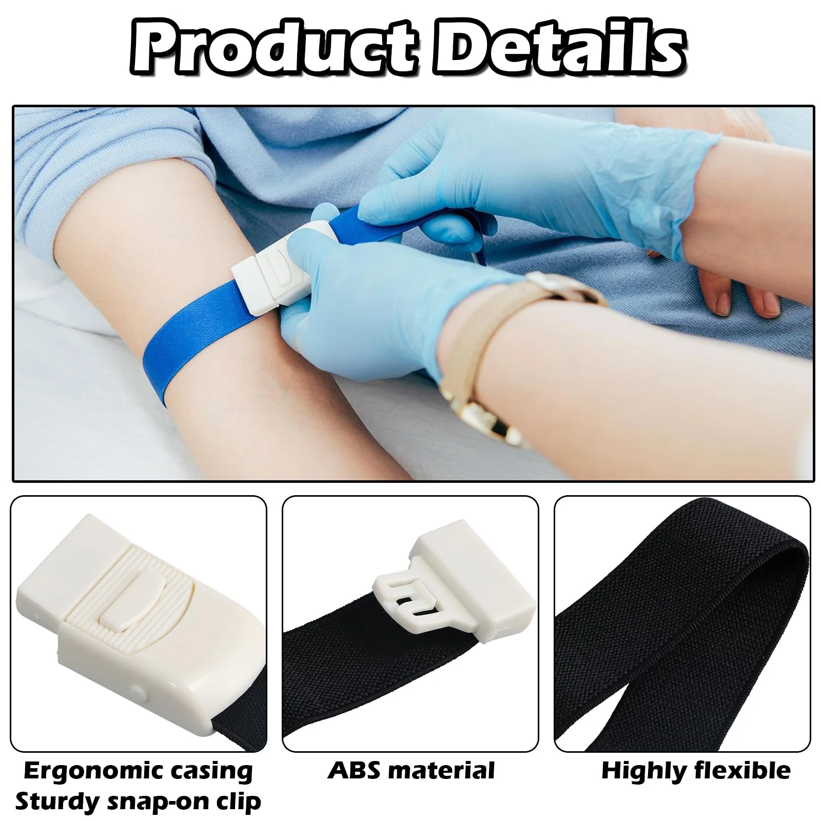 Pack of 10 Storage Hose, Blood Collection, Vein Congestion Tube, Tourniquet with Buckle, Tourniquet with Unique Closure System for Doctors, Sanitary, Camping, Outdoor - Image 3