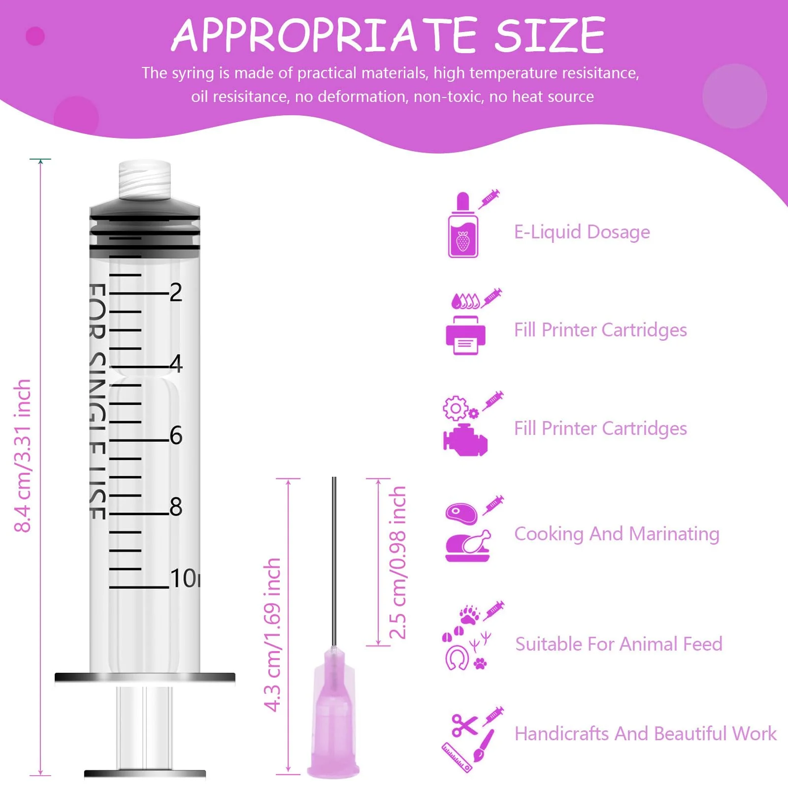 Pack of 10 Syringes 10 ml, Syringe with Blunt Needle, Plastic Syringe, Dosing Syringe, Colostrum Syringe, Injection Syringe, for Laboratory, Industrial, Liquid Measurement, DIY Craft Refill Glue - Image 2