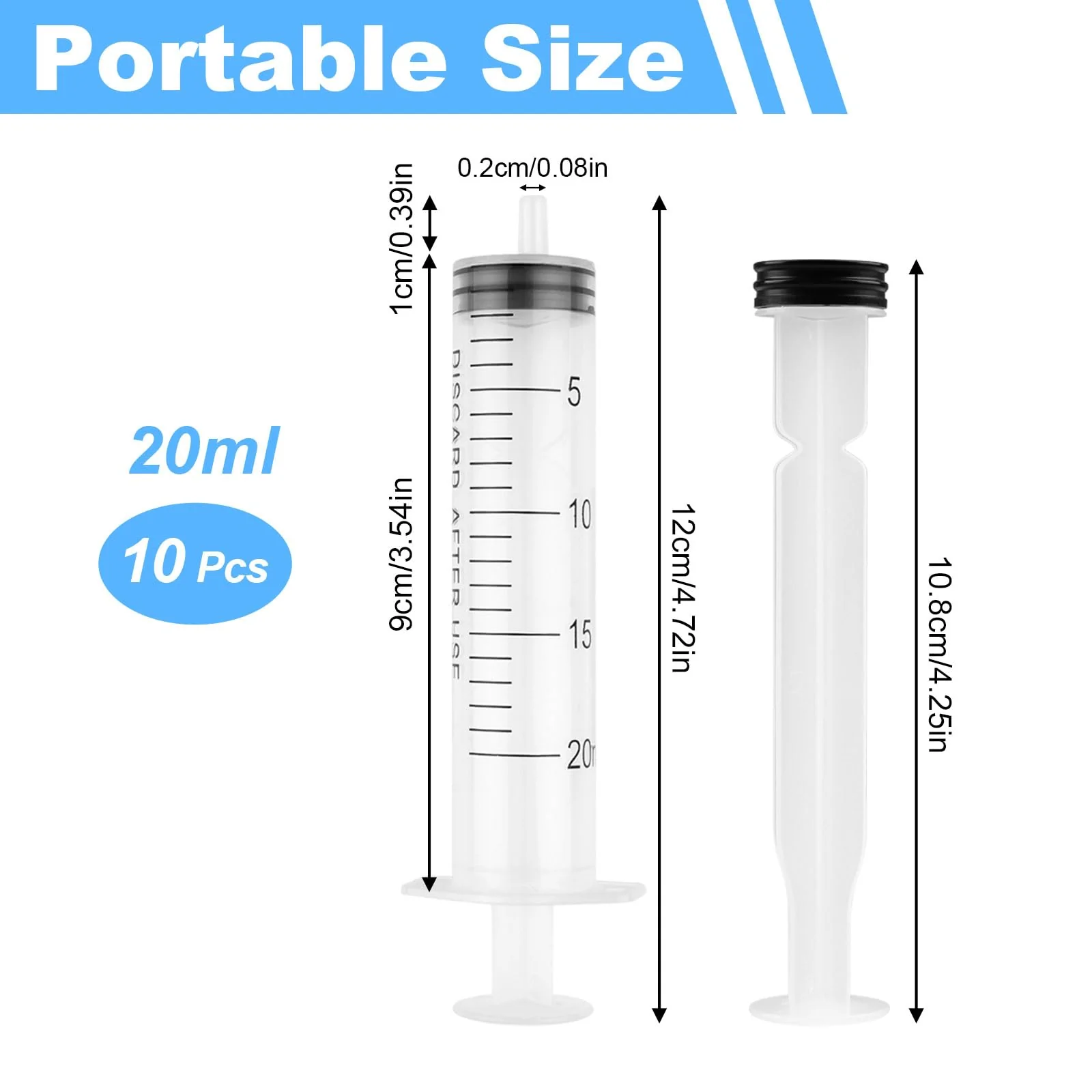 Pack of 10 Syringes, 20 ml Reusable Syringe, Dosing Syringe Without Needle, Tools for Liquid Measure Syringes, Food Syringe, for Laboratory, Animal Feeding, Plant Watering 20 ml, 10 pieces - Image 2