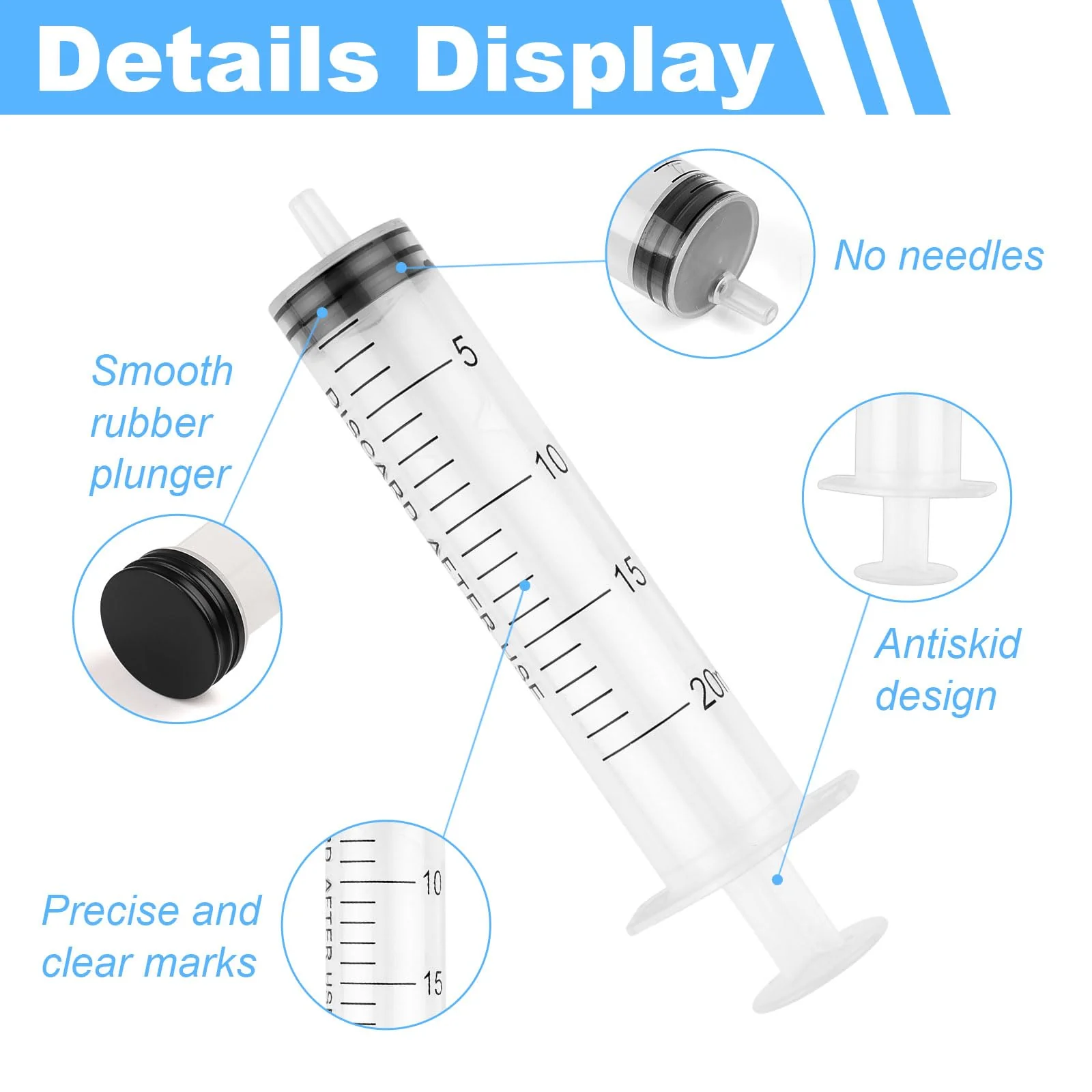 Pack of 10 Syringes, 20 ml Reusable Syringe, Dosing Syringe Without Needle, Tools for Liquid Measure Syringes, Food Syringe, for Laboratory, Animal Feeding, Plant Watering 20 ml, 10 pieces - Image 3