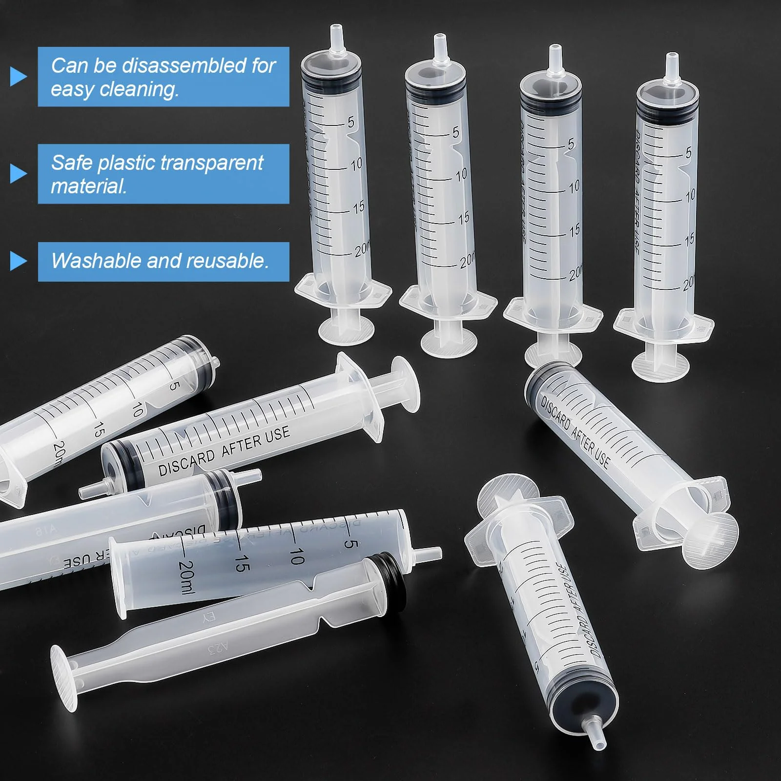 Pack of 10 Syringes, 20 ml Reusable Syringe, Dosing Syringe Without Needle, Tools for Liquid Measure Syringes, Food Syringe, for Laboratory, Animal Feeding, Plant Watering 20 ml, 10 pieces - Image 4