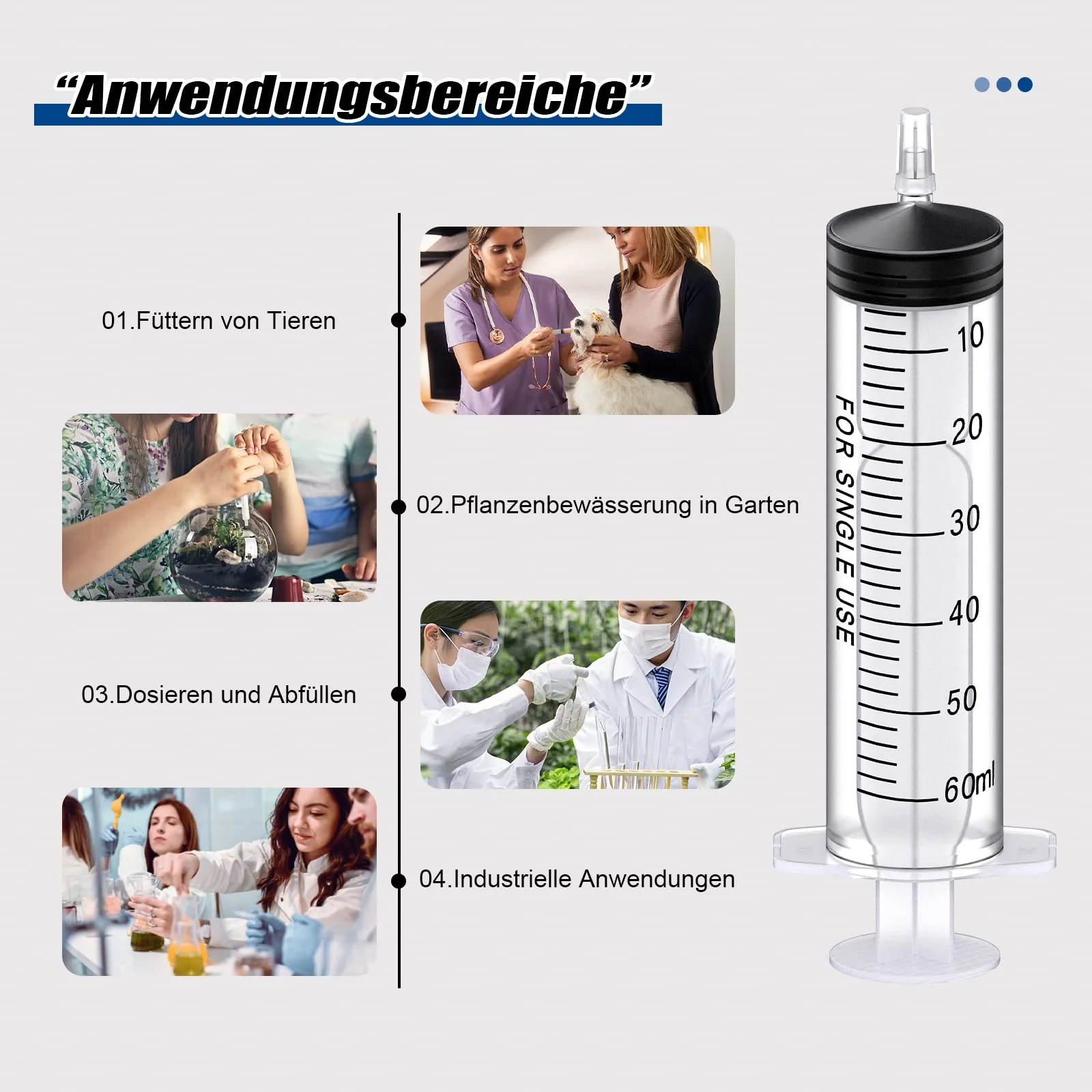 Pack of 10 Syringes, Disposable Syringe Plastic Syringe Dosing Syringe in Individual Packaging. Ideal for Fine Dosages, Hobby, Crafts and Pets (10, 60 ml) 10, 60 ml - Image 5