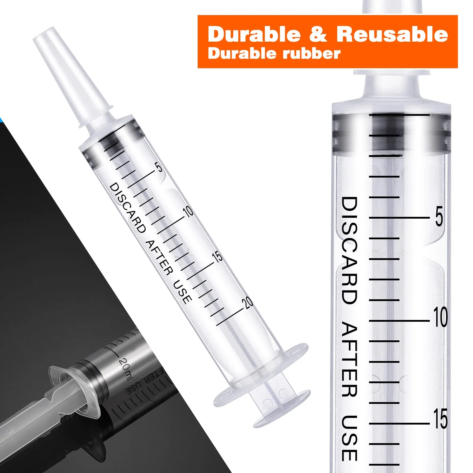 Pack of 10 Syringes with Lid, 20 ml Sterile Plastic Syringes without Needle, Syringes for Feeding, Reusable Individually Packed Liquid Syringe for Animal Feeding, Dispensing, Laboratory 20ml - Image 2