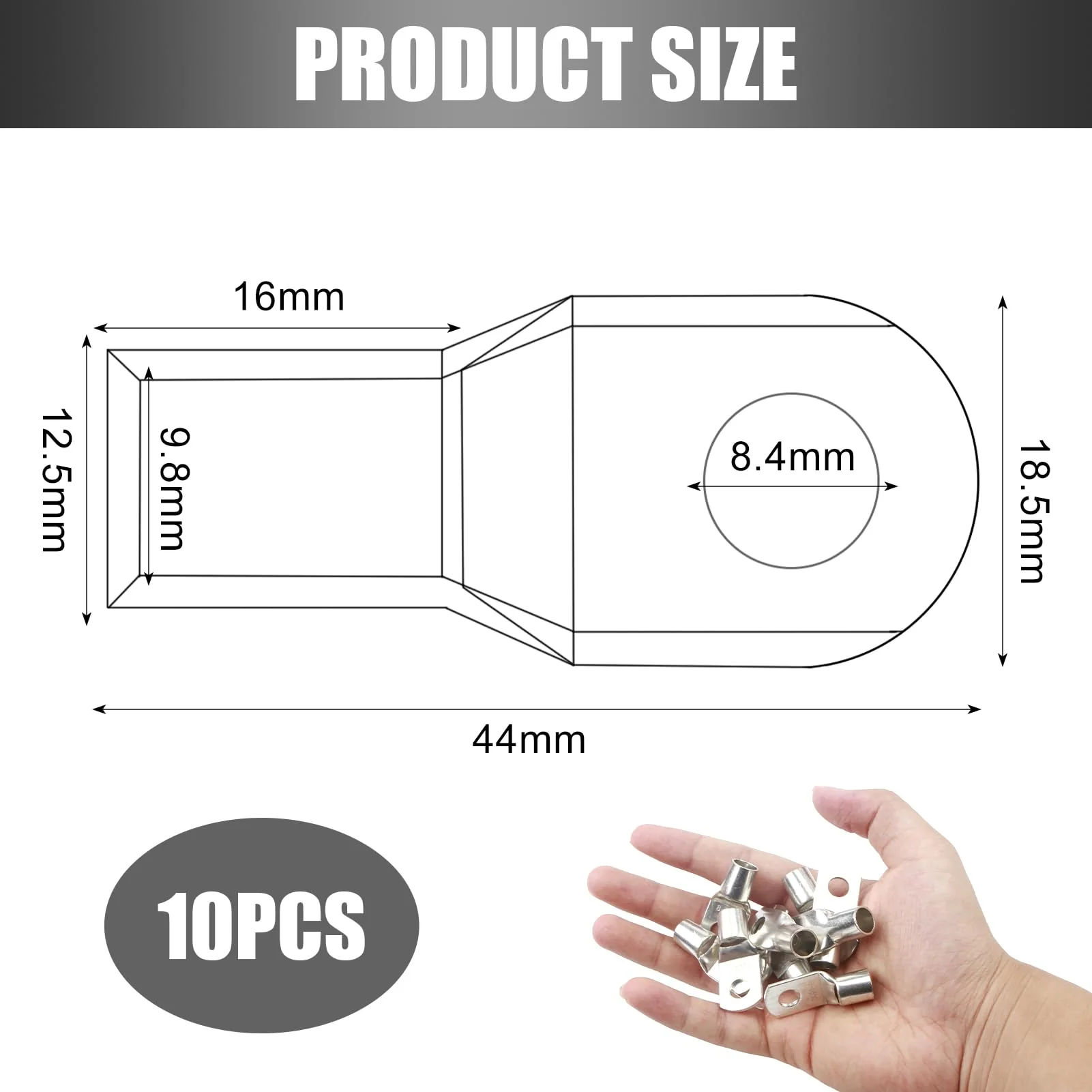 Pack of 10 Tube Cable Lugs 50 mm² M8 Uninsulated SC Cable Connector Cable Lugs Ring Terminals - Image 2