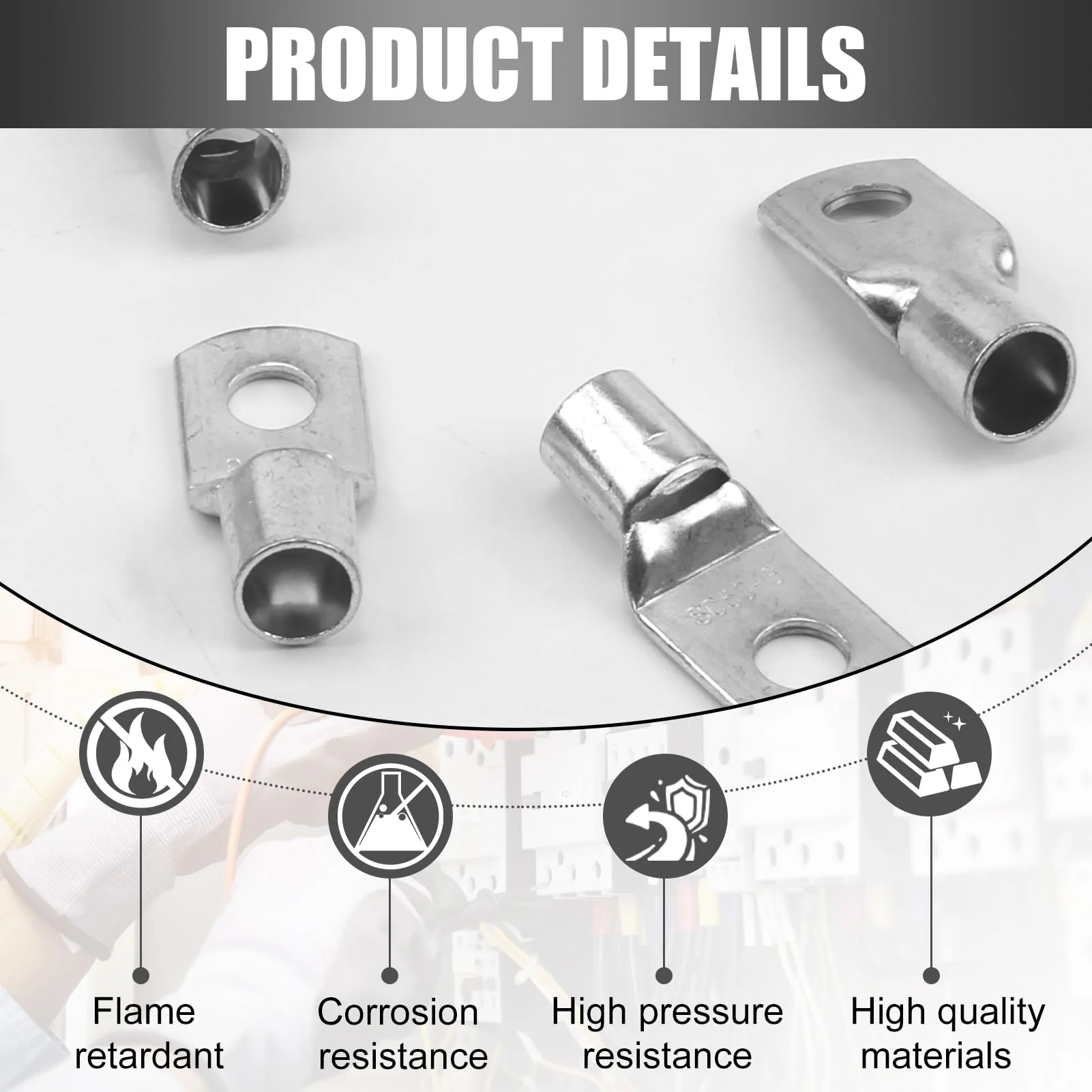Pack of 10 Tube Cable Lugs 50 mm² M8 Uninsulated SC Cable Connector Cable Lugs Ring Terminals - Image 3