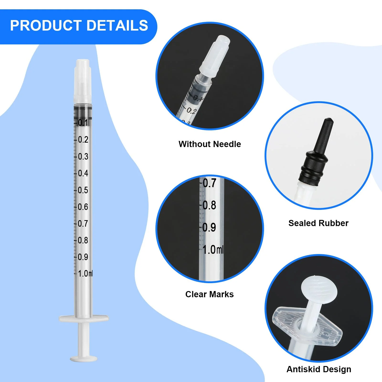 Pack of 100 1 ml Colostrum Syringe with Caps without Needle Colostrum Syringe Plastic Syringes for Refilling and Measuring Liquids, 1 ml Syringe for Scientific Laboratories, Plant Watering 100 Stück - Image 3