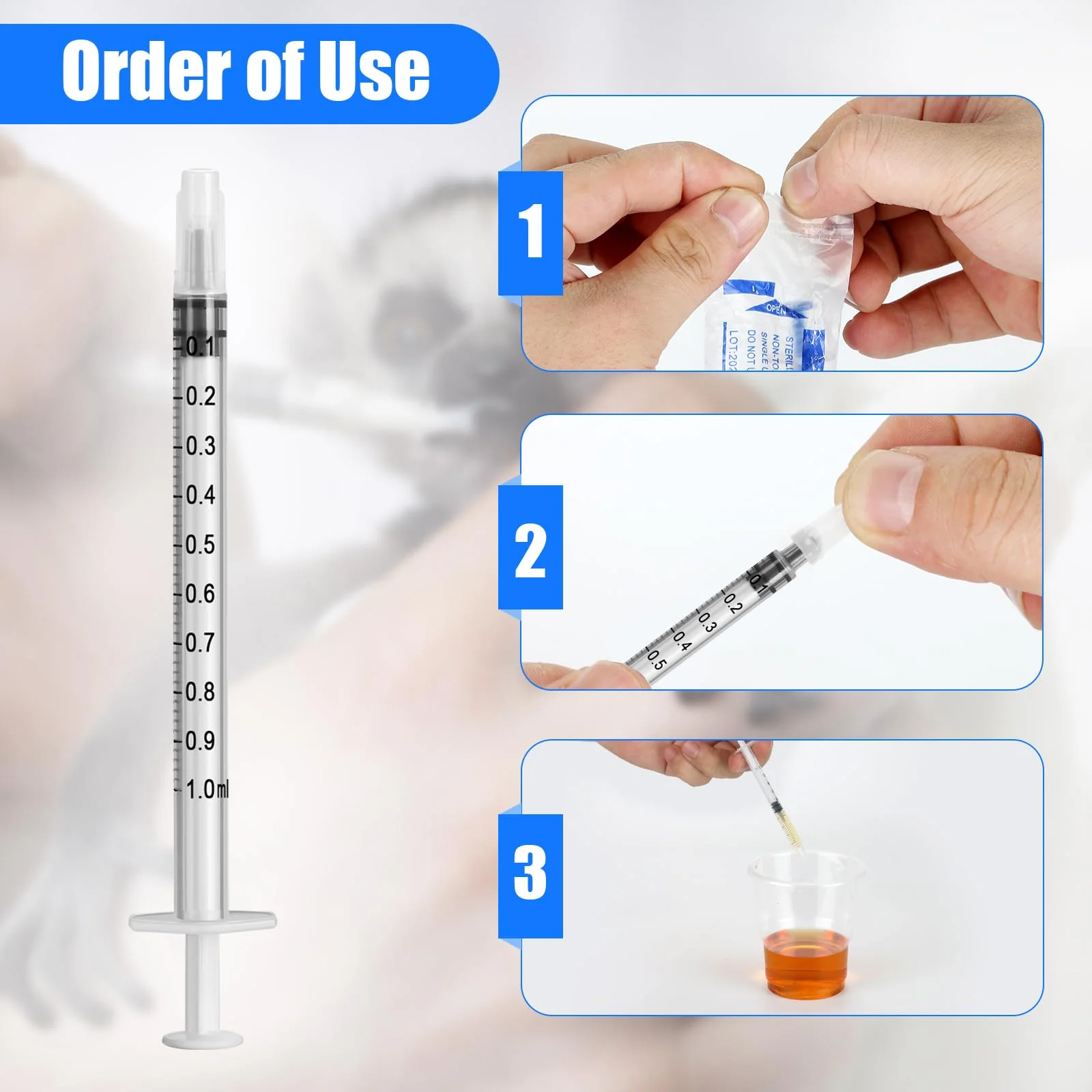 Pack of 100 1 ml Colostrum Syringe with Caps without Needle Colostrum Syringe Plastic Syringes for Refilling and Measuring Liquids, 1 ml Syringe for Scientific Laboratories, Plant Watering 100 Stück - Image 4