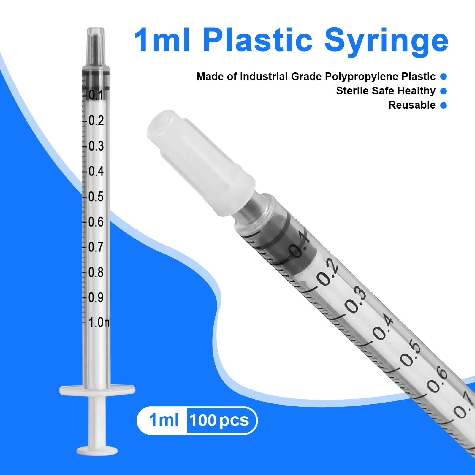 Pack of 100 1 ml Colostrum Syringe with Caps without Needle Colostrum Syringe Plastic Syringes for Refilling and Measuring Liquids, 1 ml Syringe for Scientific Laboratories, Plant Watering 100 Stück - Image 5