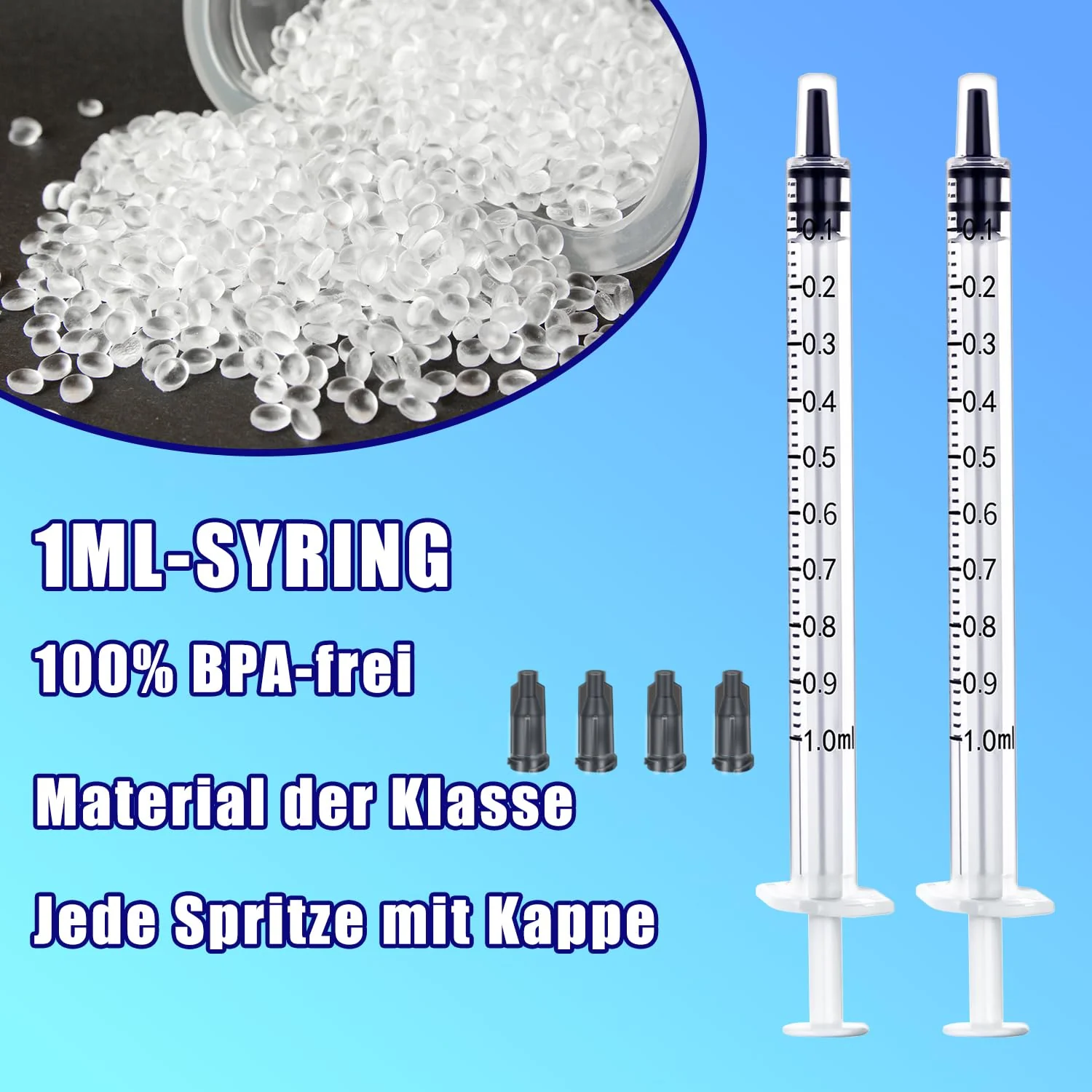 Pack of 100 1 ml plastic syringes with caps, 1 ml syringe for refilling and measuring liquids, scientific laboratories, pet feeding Pack of 100 - 1 ml - Image 3
