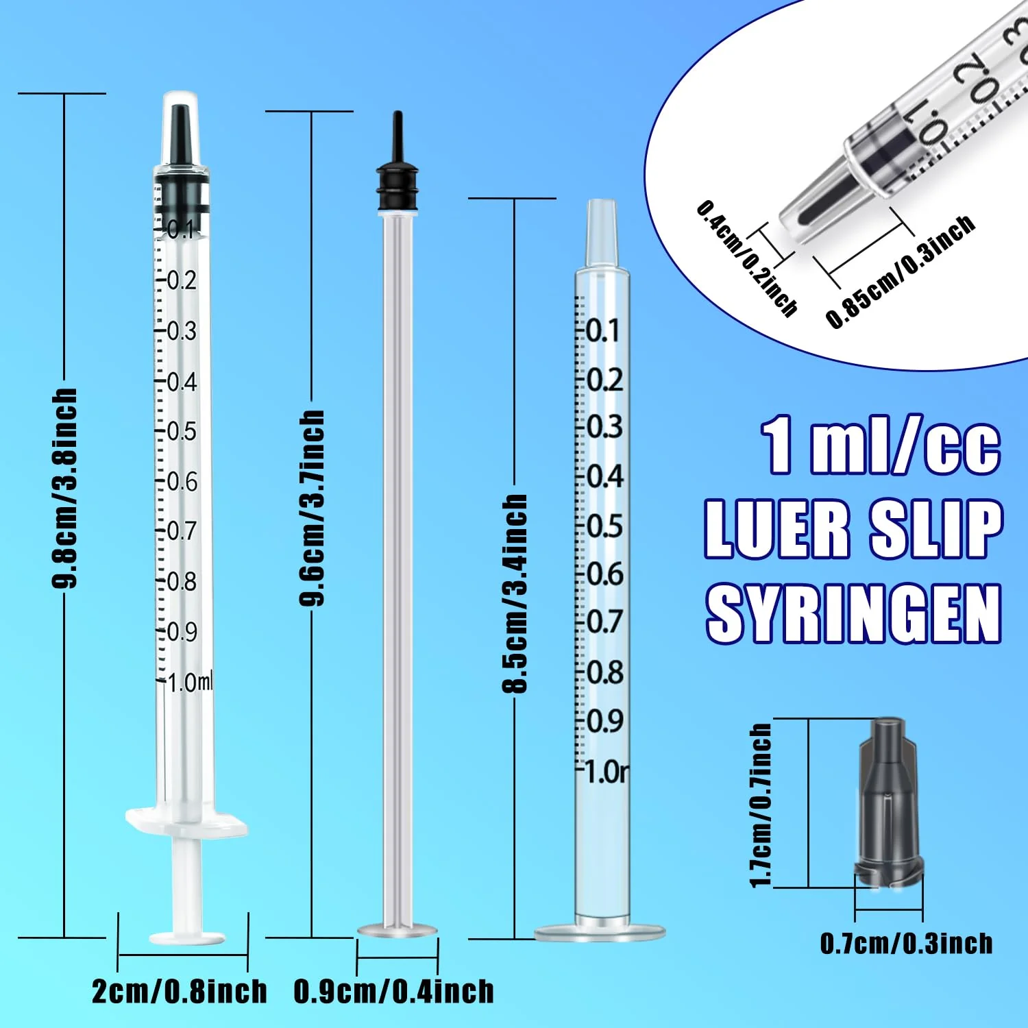 Pack of 100 1 ml plastic syringes with caps, 1 ml syringe for refilling and measuring liquids, scientific laboratories, pet feeding Pack of 100 - 1 ml - Image 4