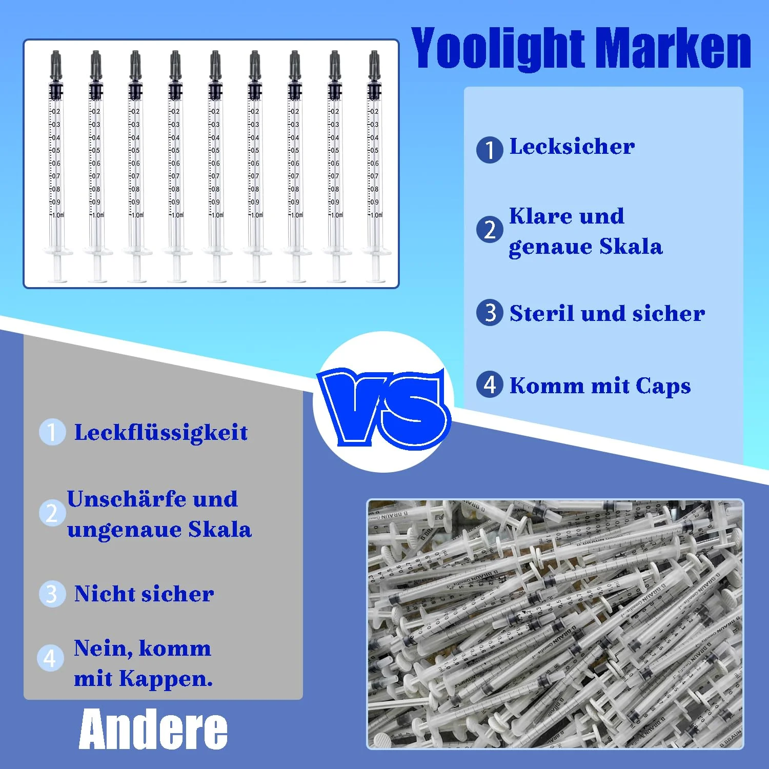 Pack of 100 1 ml plastic syringes with caps, 1 ml syringe for refilling and measuring liquids, scientific laboratories, pet feeding Pack of 100 - 1 ml - Image 7