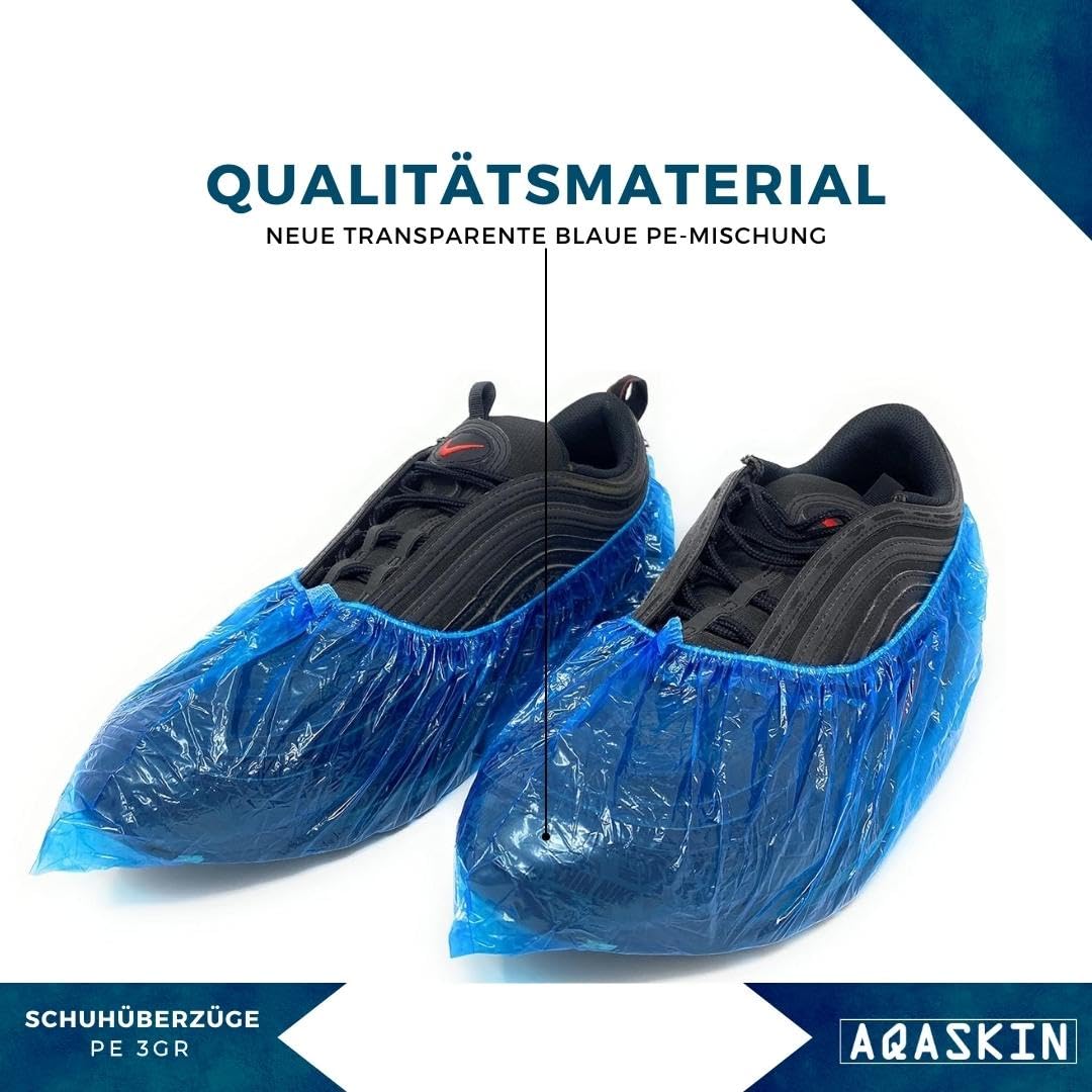 Pack of 100 Disposable PE Shoe Covers 3 g - High Tear Resistance - Reinforced Elastic Band - Personal Protective Equipment for PPE - Household Cleaning - Gardening - Transparent Blue Colour - Image 3