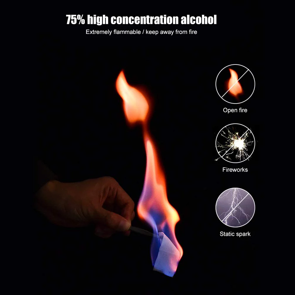 Pack of 100 Wet Wipes, Individually Wrapped Alcohol Preparation Pads, Flammable, Keep Away From Fire or Flames, Disinfectant Cotton for Skin Cleansing, Outdoor 1 stück (1er Pack) - Image 8