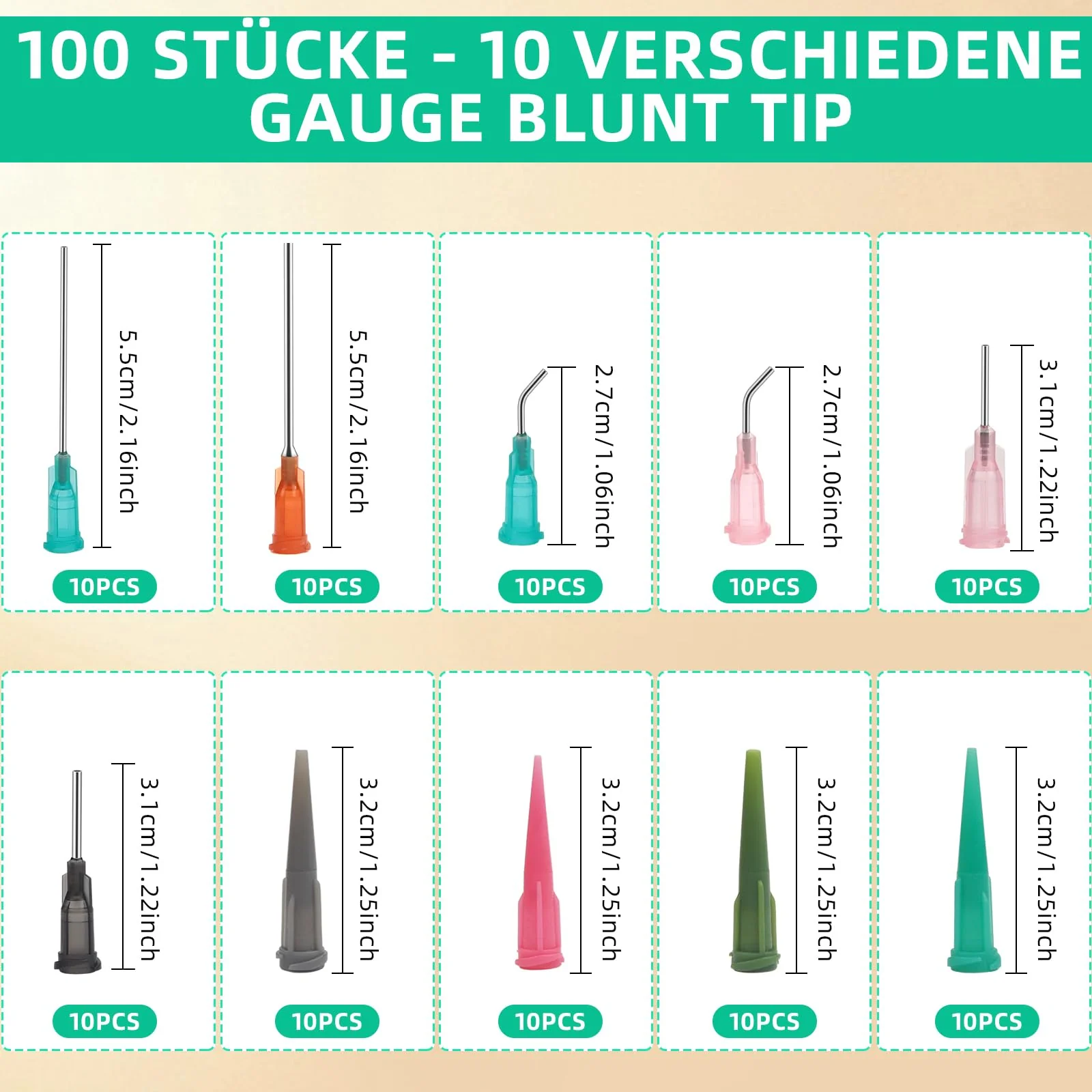 Pack of 110 Blunt Dosing Needles with 11 Different Thicknesses, Blunt Tip Syringe Needles Dosing Needle with Luer Lock, Plastic Blunt Needles, for Refilling Liquid Ink - Image 2
