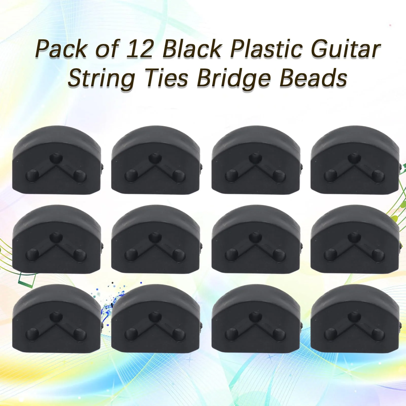 Pack of 12 Plastic Guitar String Ties Bridge Beads, 3 Hole Guitar String BridgeBeads, Guitar String Fasteners for Acoustic Classical Guitar Nylon String Guitar Ukulele(Black) black - Image 2