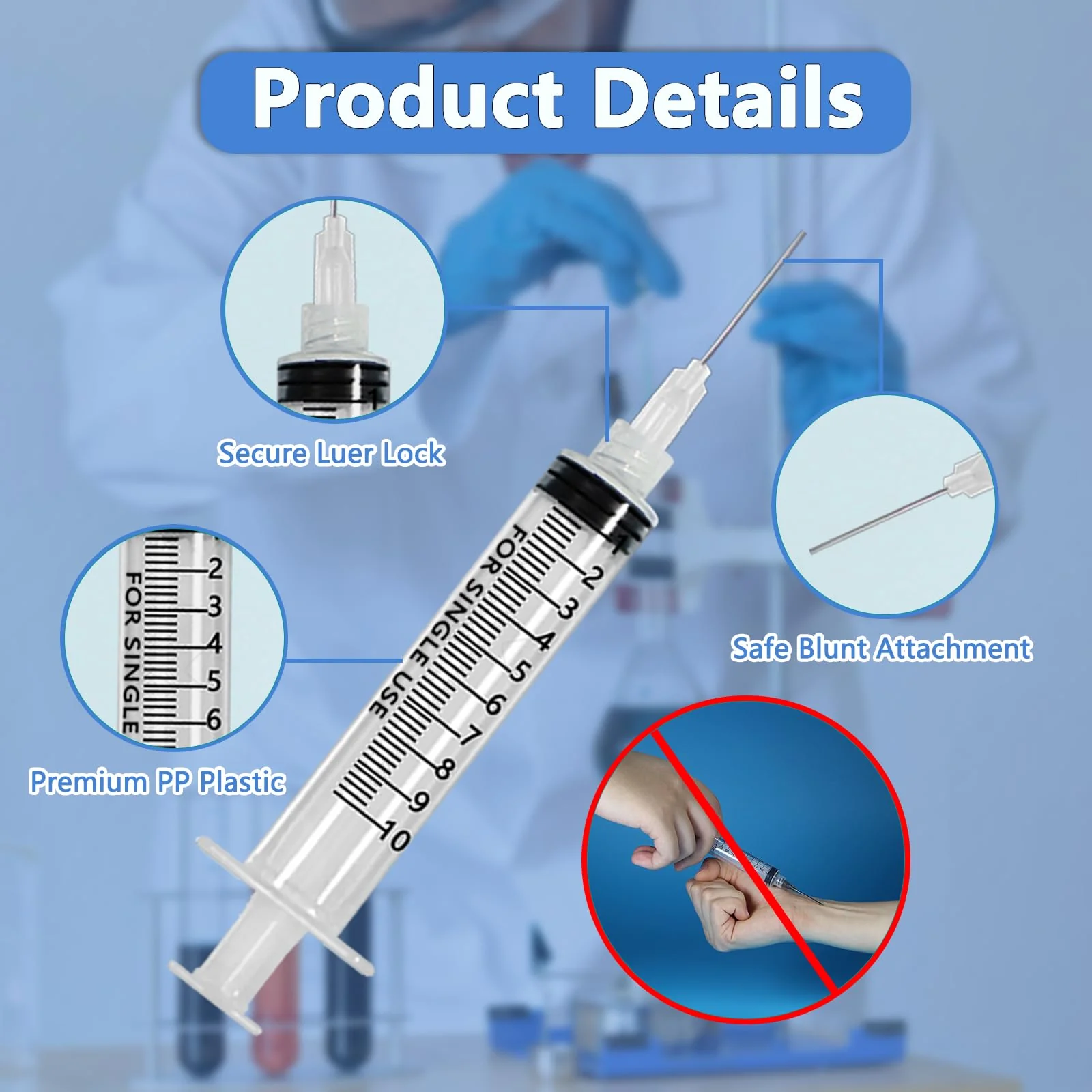 Pack of 12 Reusable Luer Lock Syringe, 10 ml Screw Cap Syringe, Threaded Syringe with 14-27G Dosing Needles and Caps Blunt Needle, Dosing Feeding Syringe for Pet Feeding Watering - Image 3
