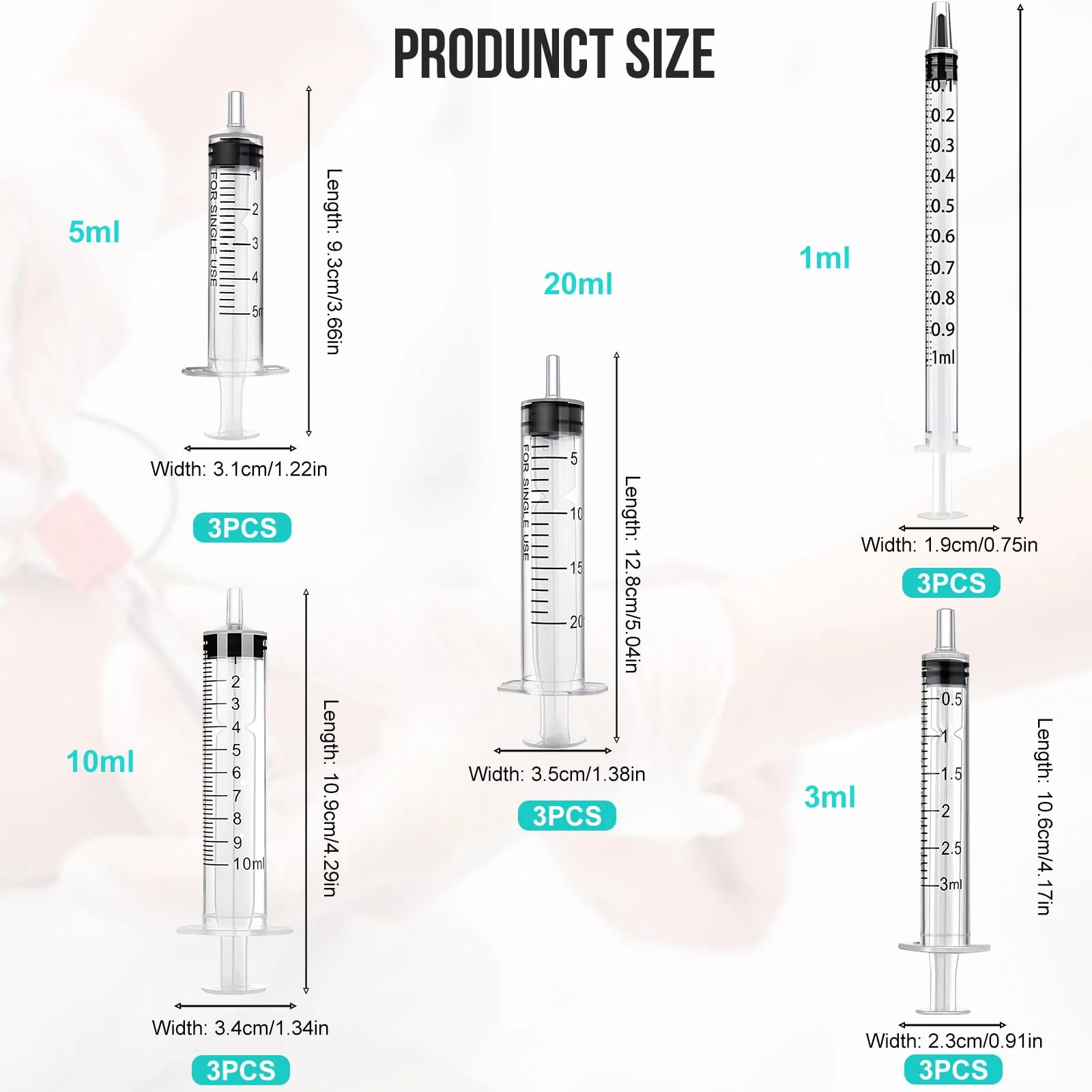 Pack of 15 Syringes, 1 ml, 3 ml, 5 ml, 10 ml, 20 ml, Reusable Syringe, Dosing Syringe, Wind-Up Syringe Without Needle, Tools for Versatile Applications, Laboratories, Animal Feeding, Plant Watering - Image 2