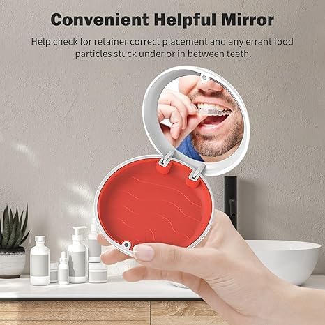 Pack of 2 Braces / Teeth Box with Mirror, Denture Box, Brace Box, Grinding Splint Box, Prosthetic Container Black for Braces or Dentures Storage - Image 2