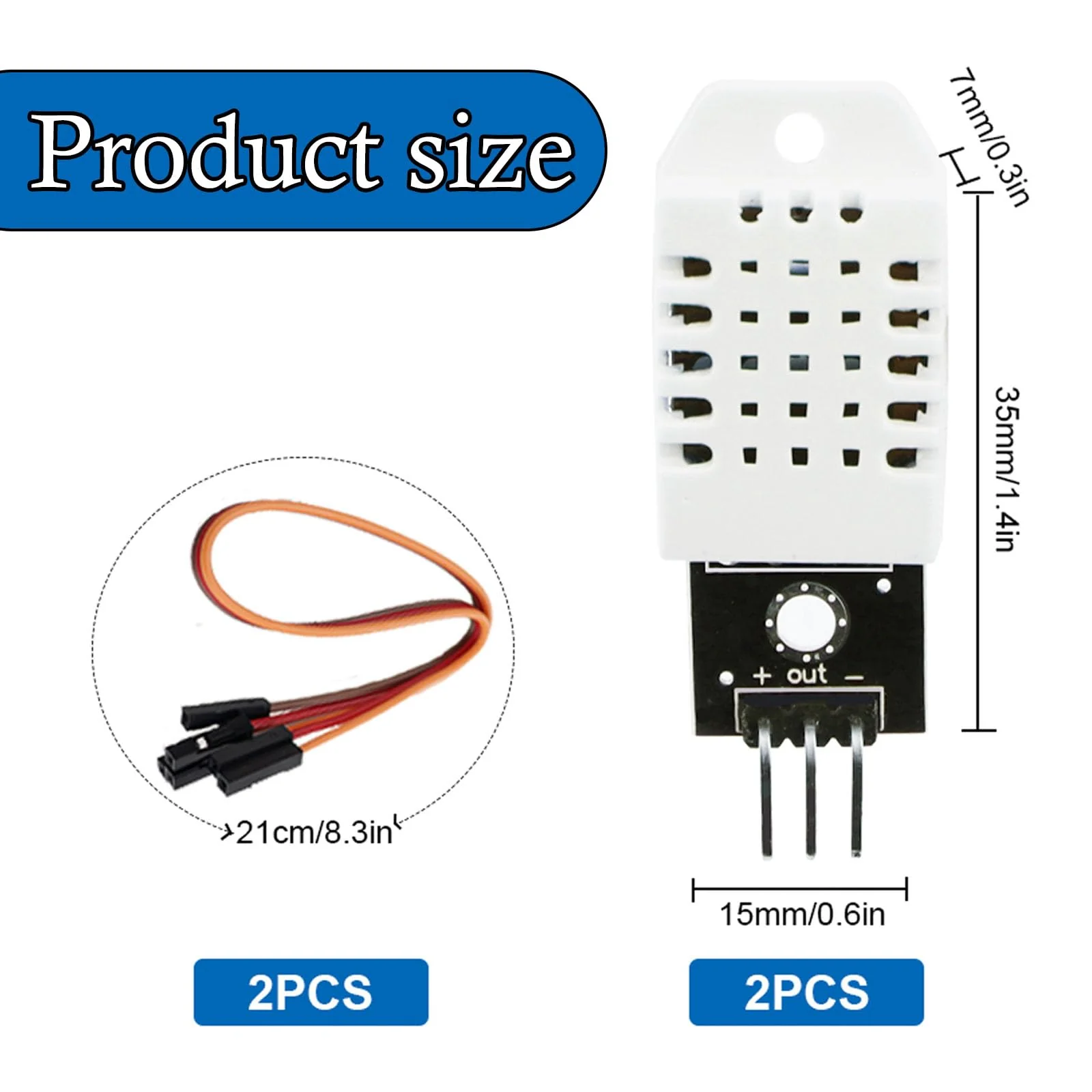 Pack of 2 Compatible with Temperature and Humidity Sensor 3V-5.5V with Board and 2 Cables, Temperature Sensor Compatible with Arduino and Raspberry Pi for DIY Microelectronics Projects - Image 2