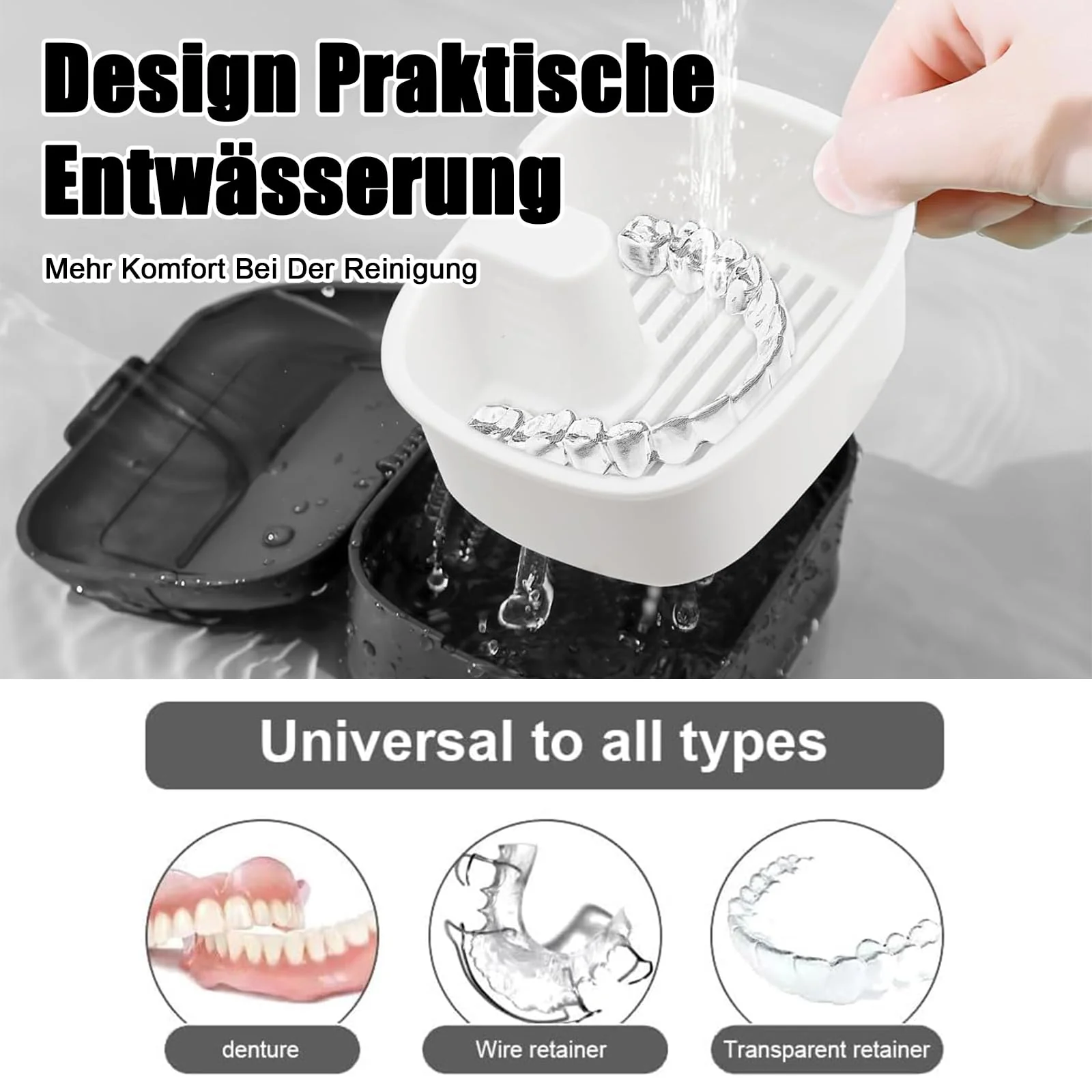Pack of 2 Denture Box, Portable Denture Box, Denture Box with Hanging, Portable for Storage and Cleaning Dummies and Braces (Black, White) - Image 4
