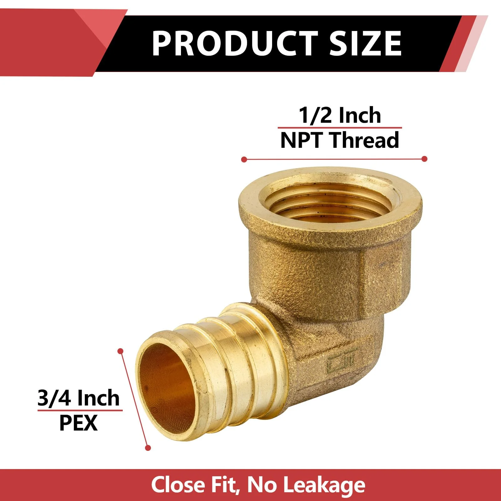(Pack of 2) EFIELD Pex 3/4"x 1/2" Female Threaded NPT Elbow Adapter Brass Crimp Fittings (Pex 3/4"x 1/2" Female Thread),(PEX1807301-2PCS) 3/4"x 1/2"(Pack of 2) - Image 2