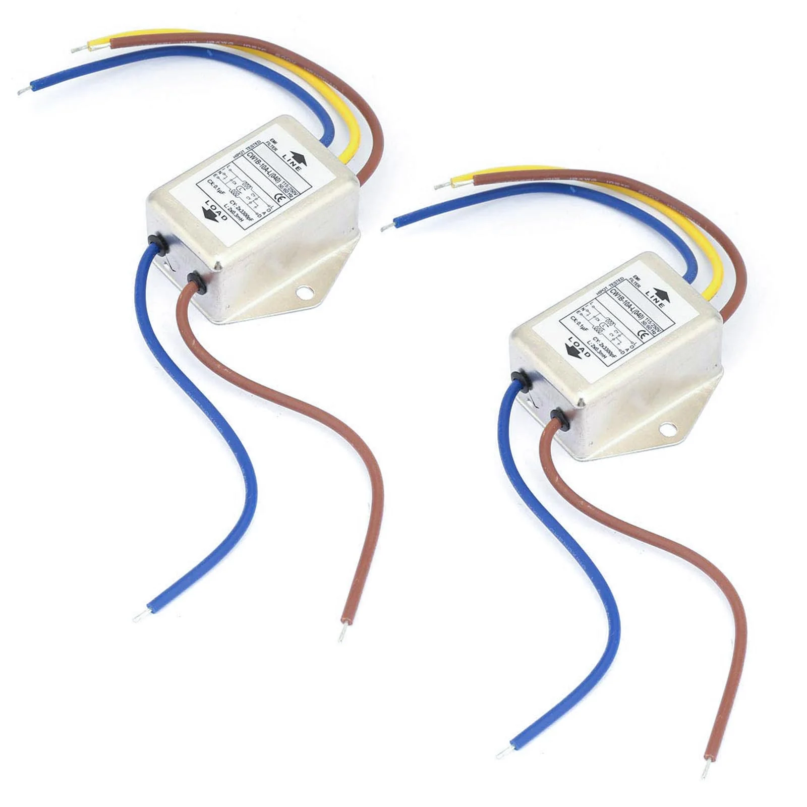 Pack of 2 EMI Filter, CW1B-10A-L(040) Single-Phase Filter, 250 V Electromagnetic Interference Filter, for Suppressing Continuous and Intermittent Pulse Interference