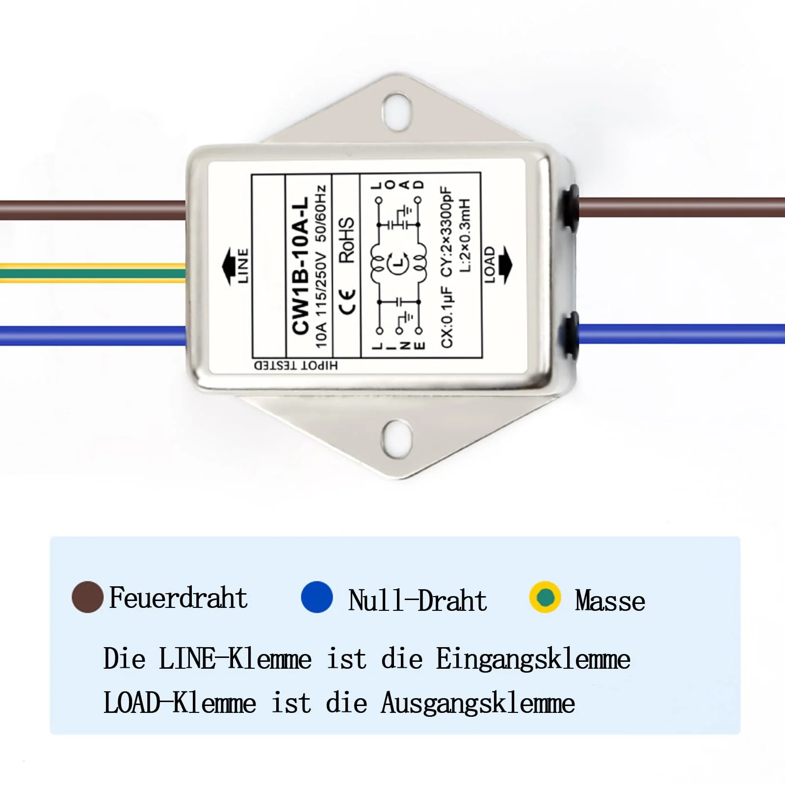 Pack of 2 EMI Filter, CW1B-10A-L(040) Single-Phase Filter, 250 V Electromagnetic Interference Filter, for Suppressing Continuous and Intermittent Pulse Interference - Image 2