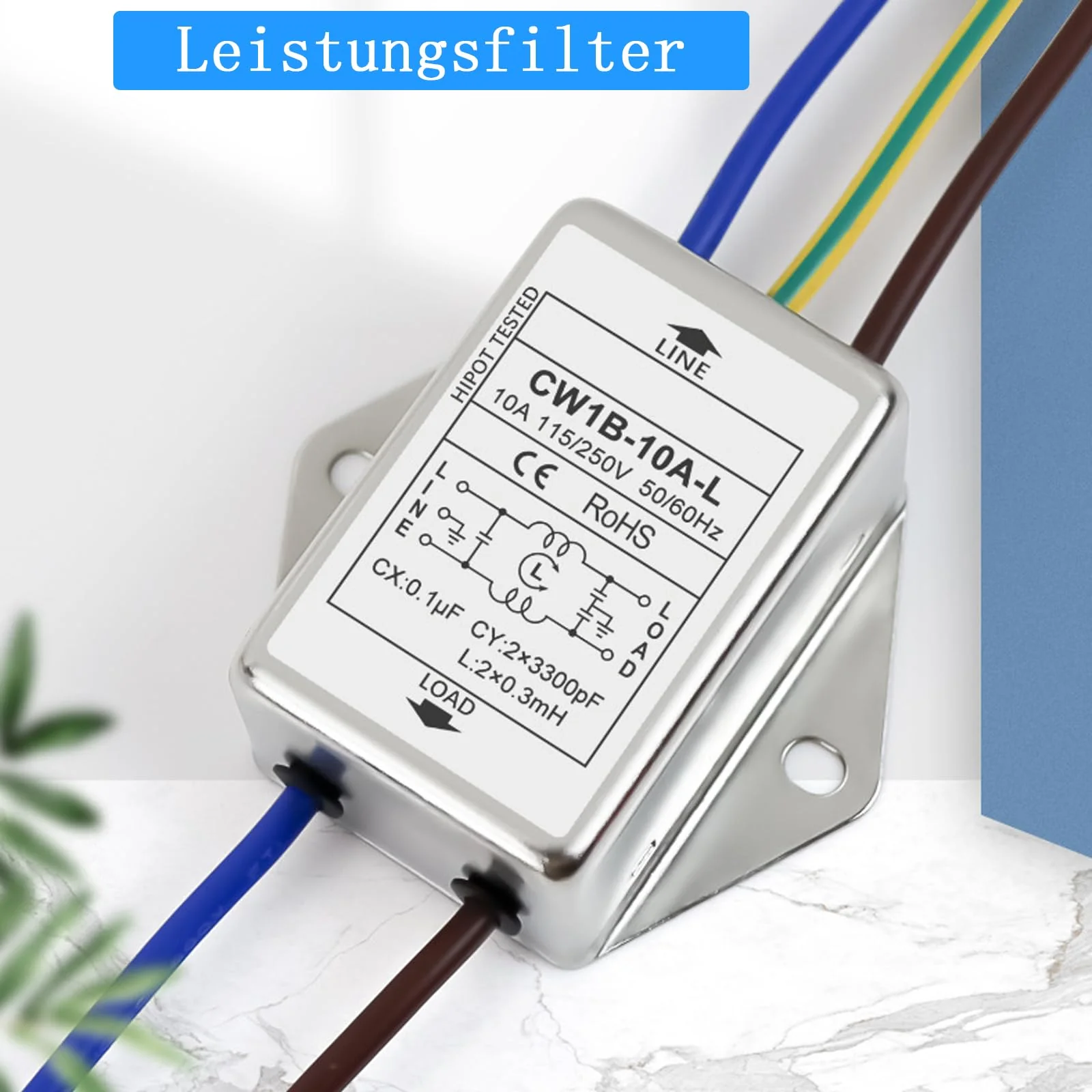 Pack of 2 EMI Filter, CW1B-10A-L(040) Single-Phase Filter, 250 V Electromagnetic Interference Filter, for Suppressing Continuous and Intermittent Pulse Interference - Image 5