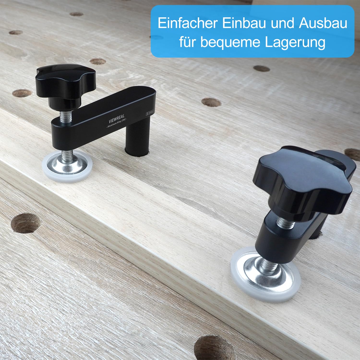 Pack of 2 Extended Hold-Down Brackets 20 mm Bench Hooks for Woodworking Workbench, Hold-Down Workbench, Adjustable Aluminium Alloy 20mm Black - Image 5