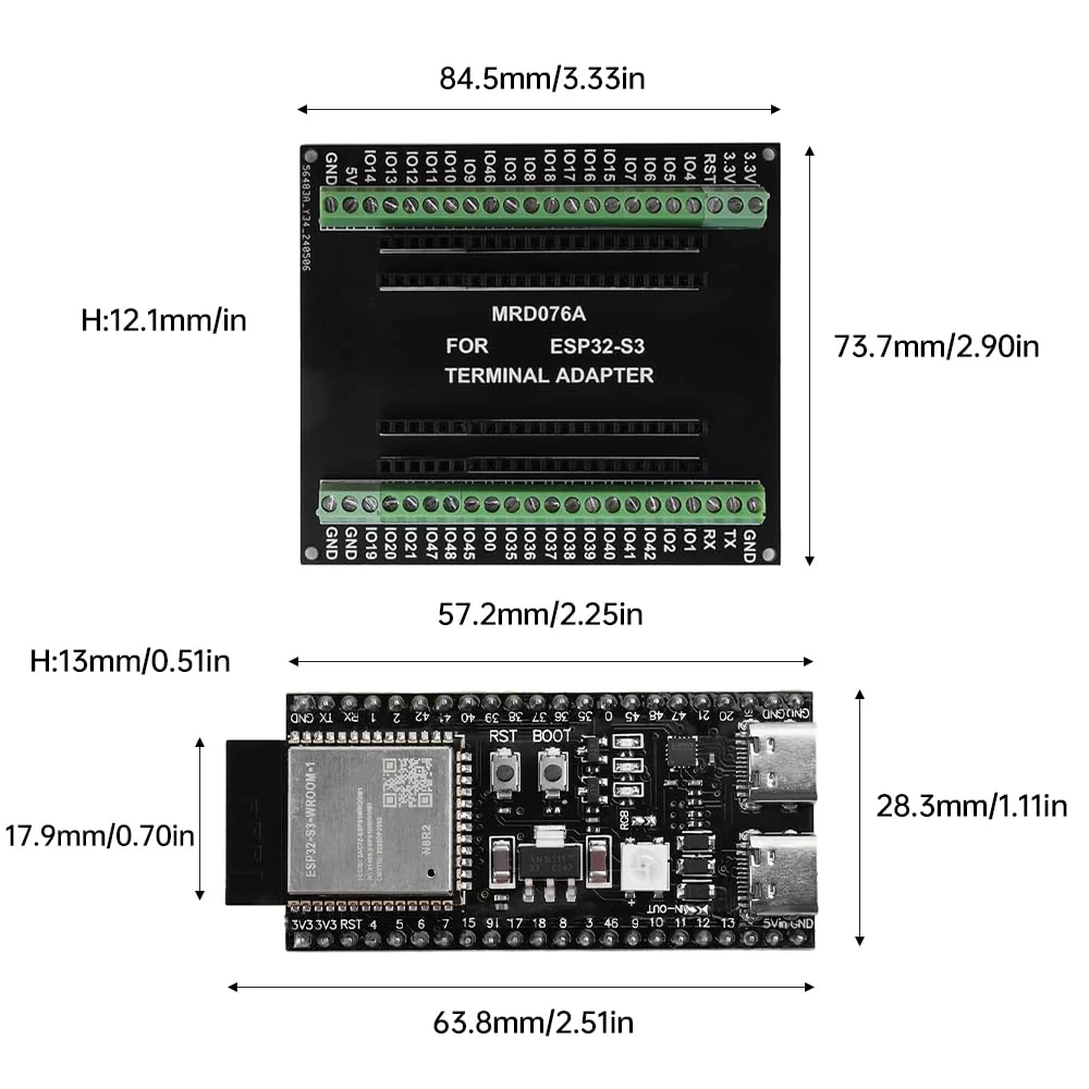 Pack of 2 for ESP32 Expansion Board, 1 in 2 Microcontroller Development Board Compatible with 44Pin for ESP32 S3 N8R2 N16R8 Development Board 2 x expansion board - Image 7