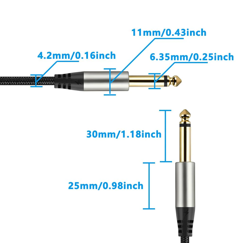 Pack of 2 Guitar Cables 1/4 Inch Instrument Cable with 6.33mm Straight TS Jack (16 Feet-2 Pack) 16 Feet-2 Pack - Image 4