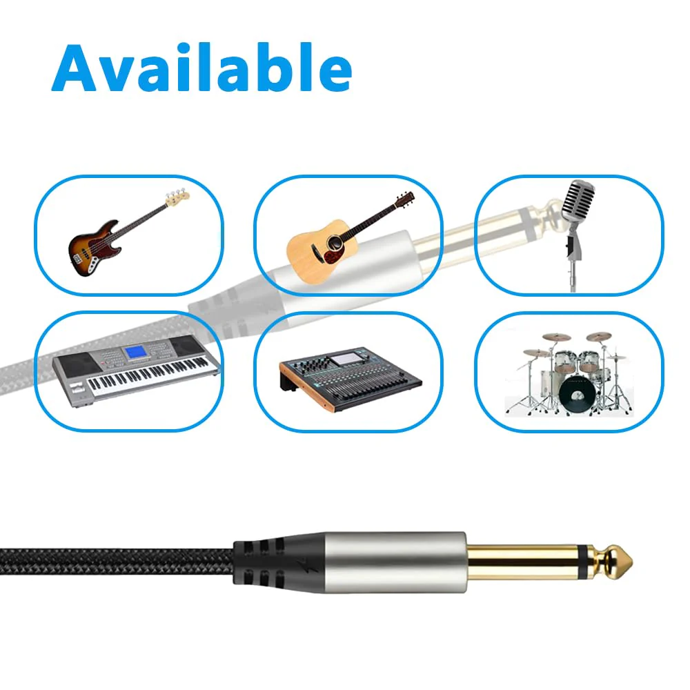 Pack of 2 Guitar Cables 1/4 Inch Instrument Cable with 6.33mm Straight TS Jack (16 Feet-2 Pack) 16 Feet-2 Pack - Image 5