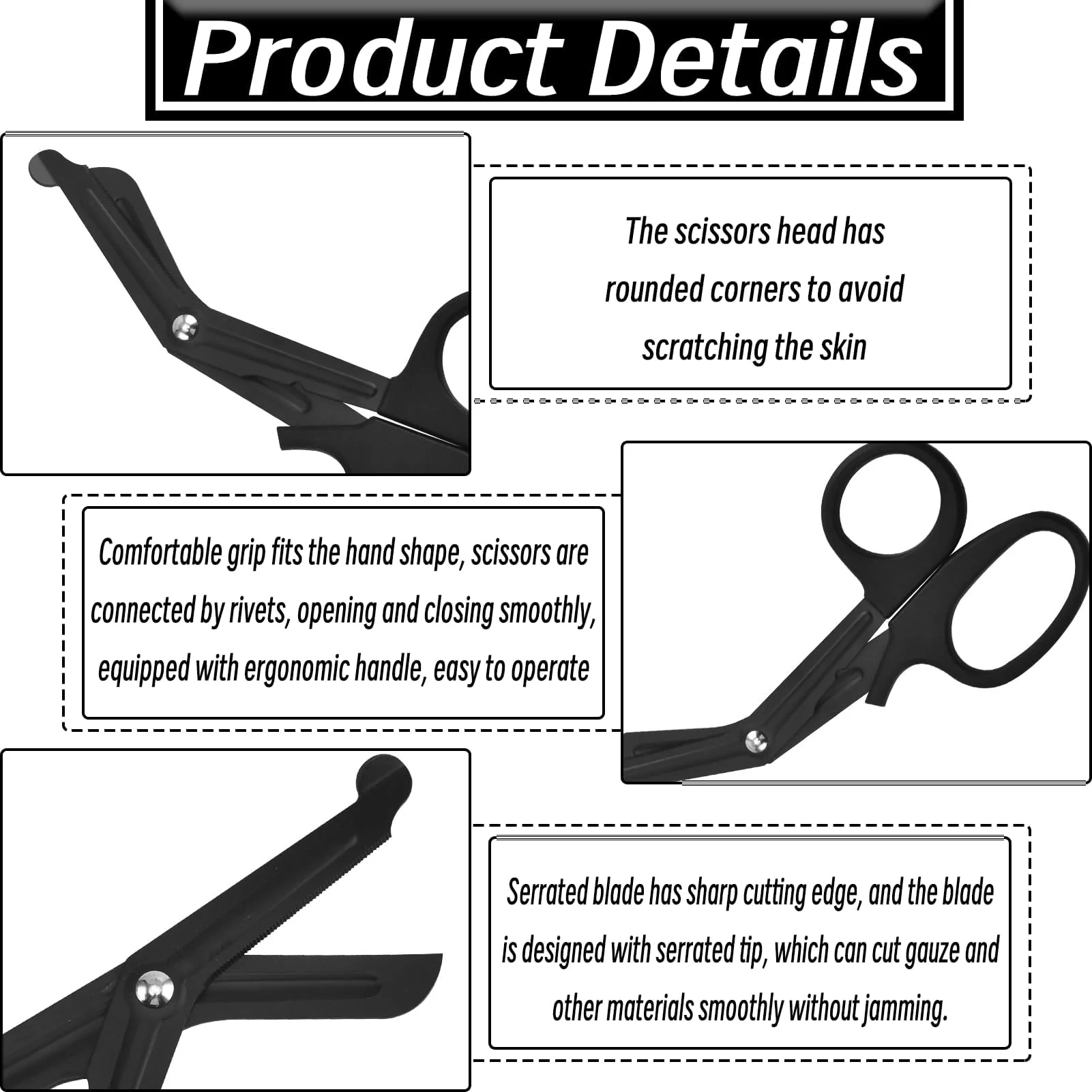 Pack of 2 medical bandage scissors, bandage scissors, rescue scissors, bandage scissors, emt and trauma scissors, stainless steel bandage scissors for nurses, medical students, emergency room, black - Image 3