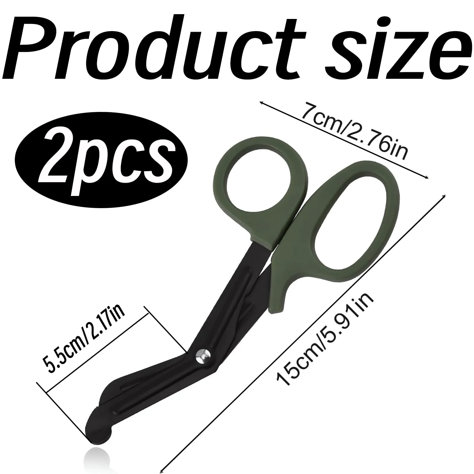 Pack of 2 Medical Bandage Scissors, Medical Scissors, Trauma Scissors, Bandage Scissors, 15 cm Bent Stealth for Nurses, Medical Students, Emergency Room (Black and Green) - Image 2
